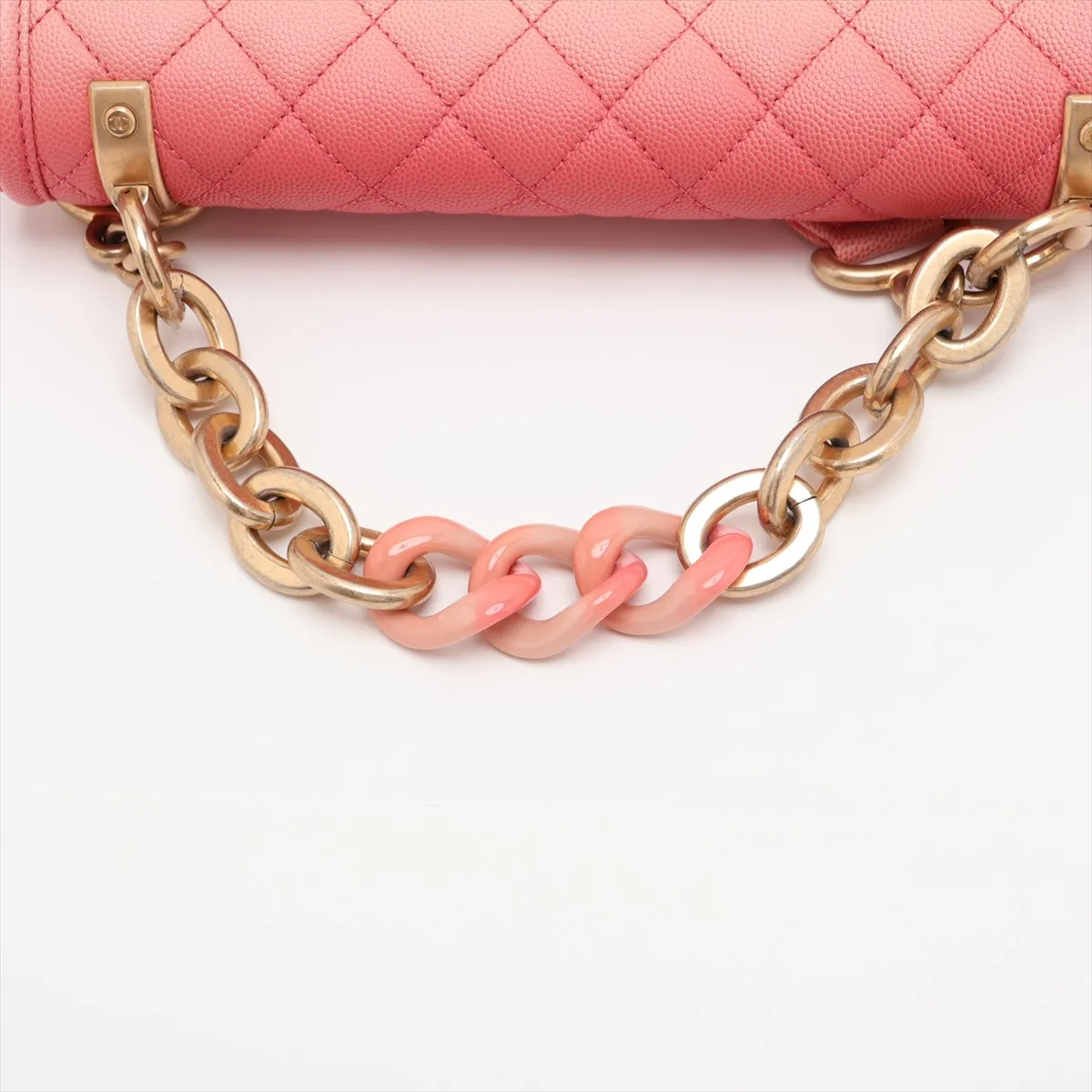 Matelassé Caviar Skin 2-Way Shoulder Bag, Red x Beige, Gold Hardware, 27541158, Serial Number 27 — view 5