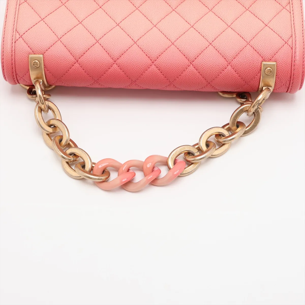 Matelassé Caviar Skin 2-Way Shoulder Bag, Red x Beige, Gold Hardware, 27541158, Serial Number 27 — view 6