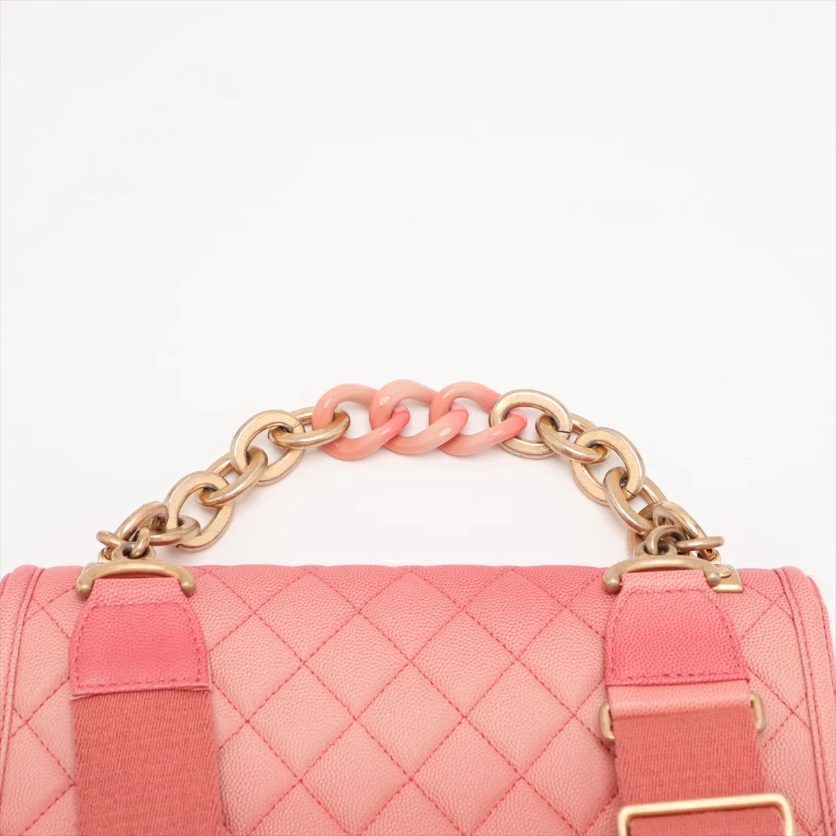 Matelassé Caviar Skin 2-Way Shoulder Bag, Red x Beige, Gold Hardware, 27541158, Serial Number 27 — view 7