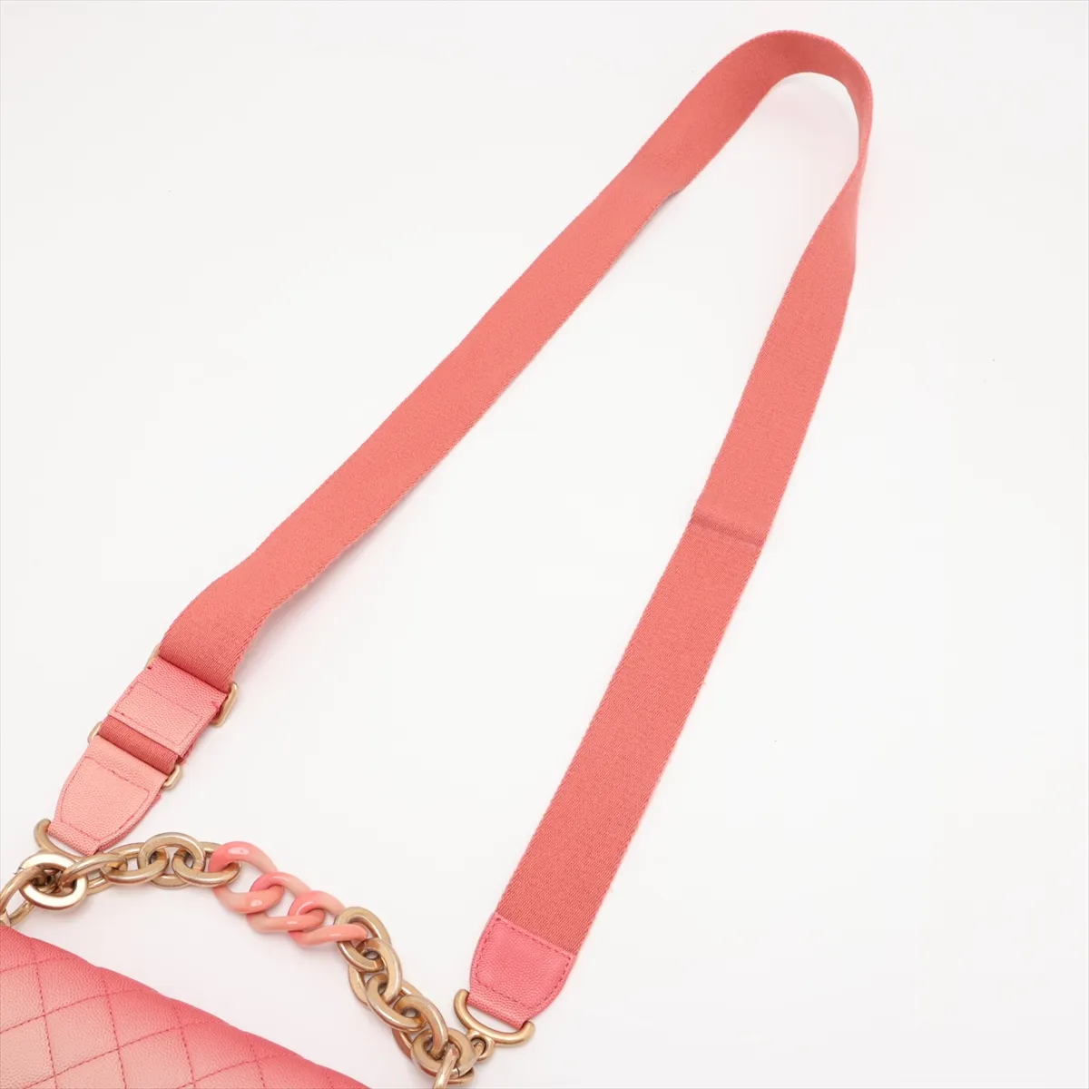 Matelassé Caviar Skin 2-Way Shoulder Bag, Red x Beige, Gold Hardware, 27541158, Serial Number 27 — view 8