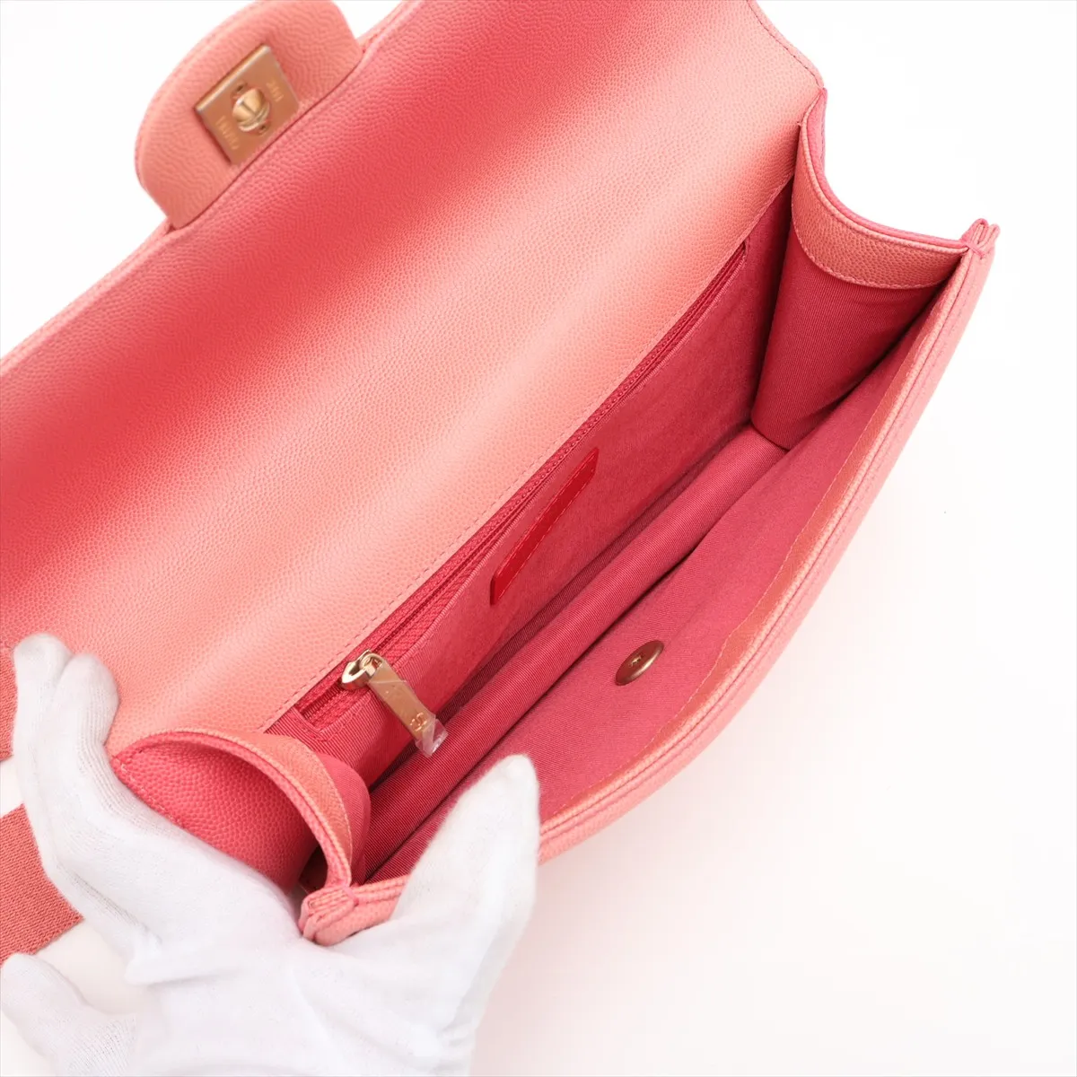 Matelassé Caviar Skin 2-Way Shoulder Bag, Red x Beige, Gold Hardware, 27541158, Serial Number 27 — view 9