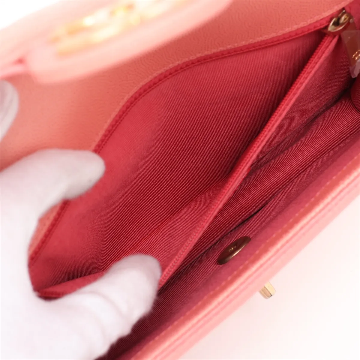 Matelassé Caviar Skin 2-Way Shoulder Bag, Red x Beige, Gold Hardware, 27541158, Serial Number 27 — view 10