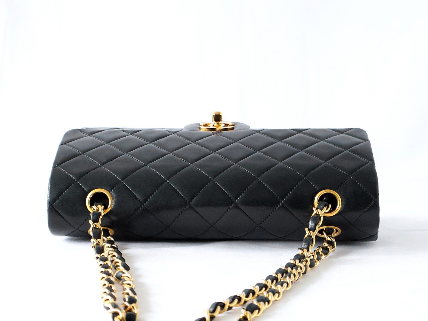Matelassé 25 Lambskin Double Flap Double Chain Shoulder Bag, Black — view 8