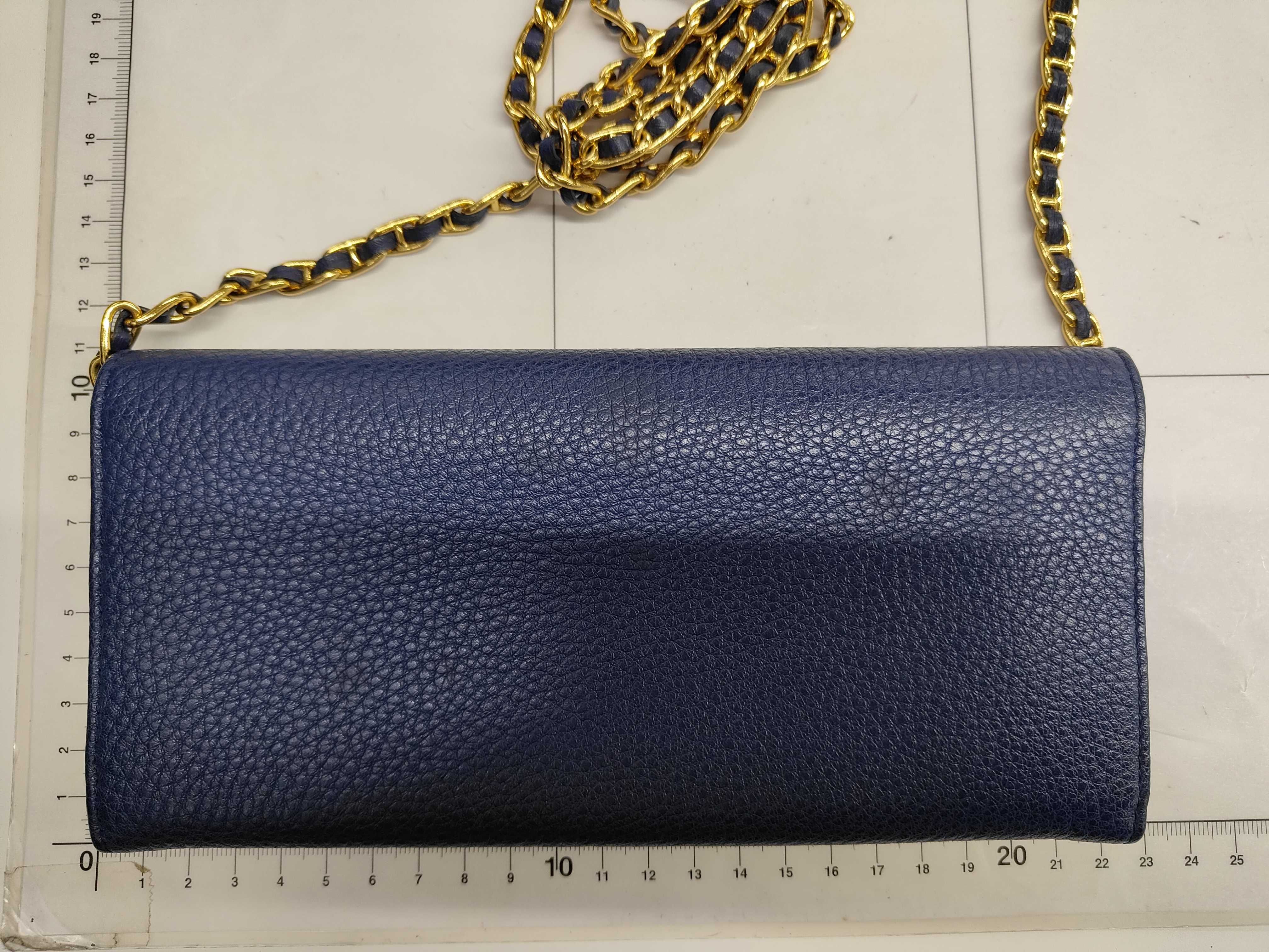 leather blue chain wallet with gold hardware, comes with box. — view 2