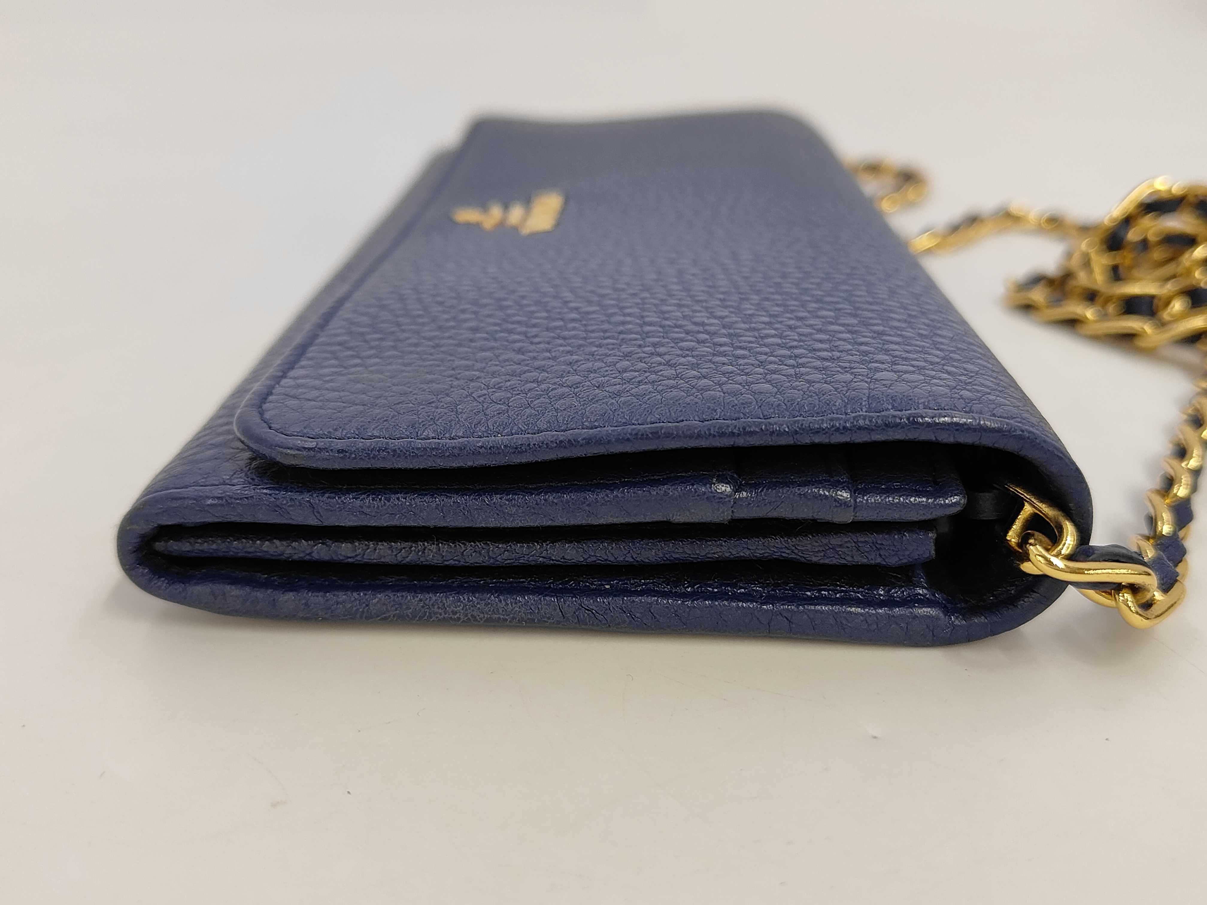 leather blue chain wallet with gold hardware, comes with box. — view 4
