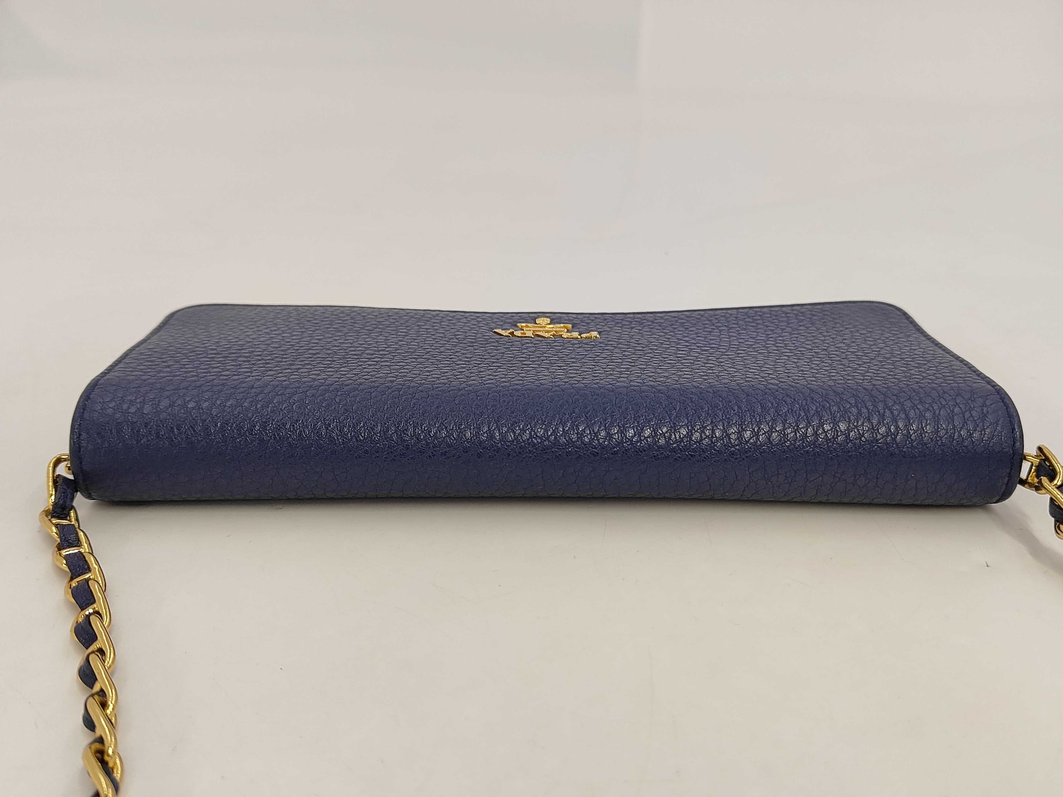 leather blue chain wallet with gold hardware, comes with box. — view 5