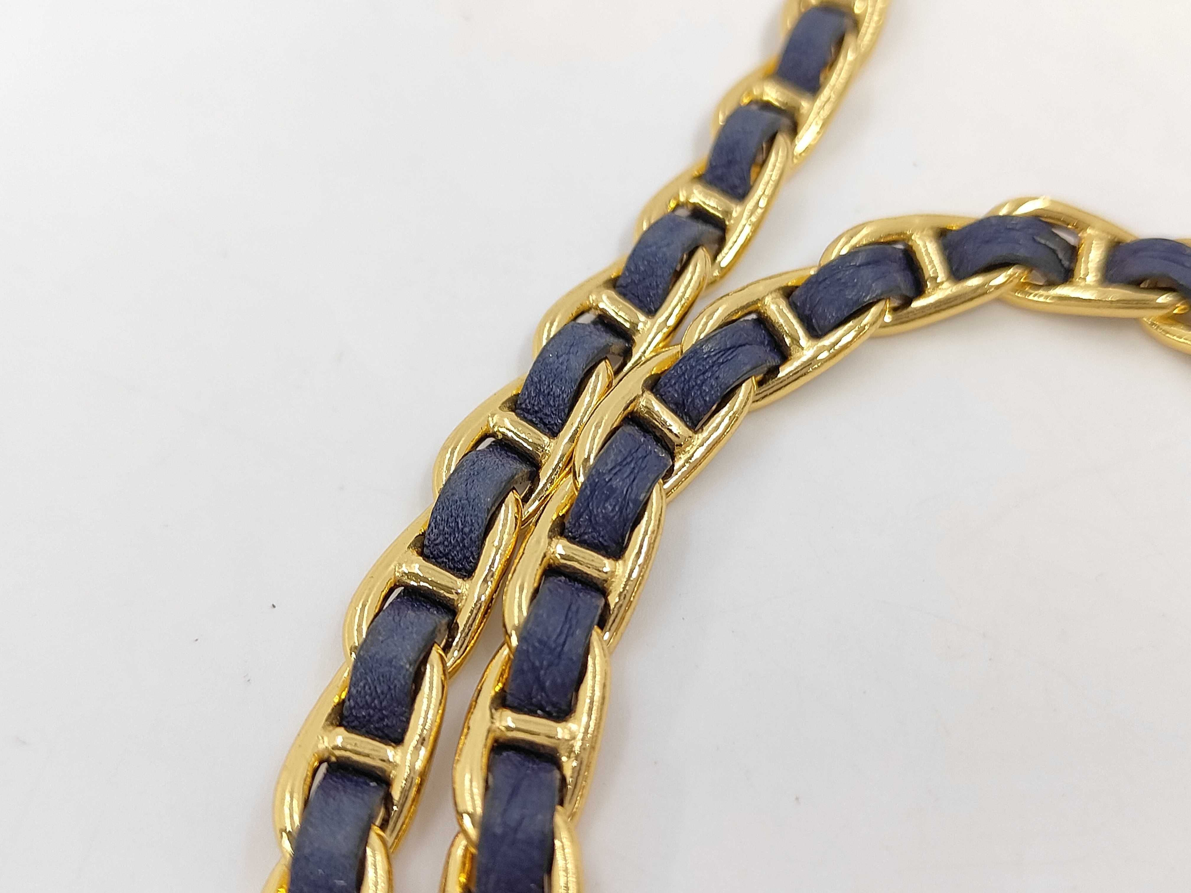 leather blue chain wallet with gold hardware, comes with box. — view 8