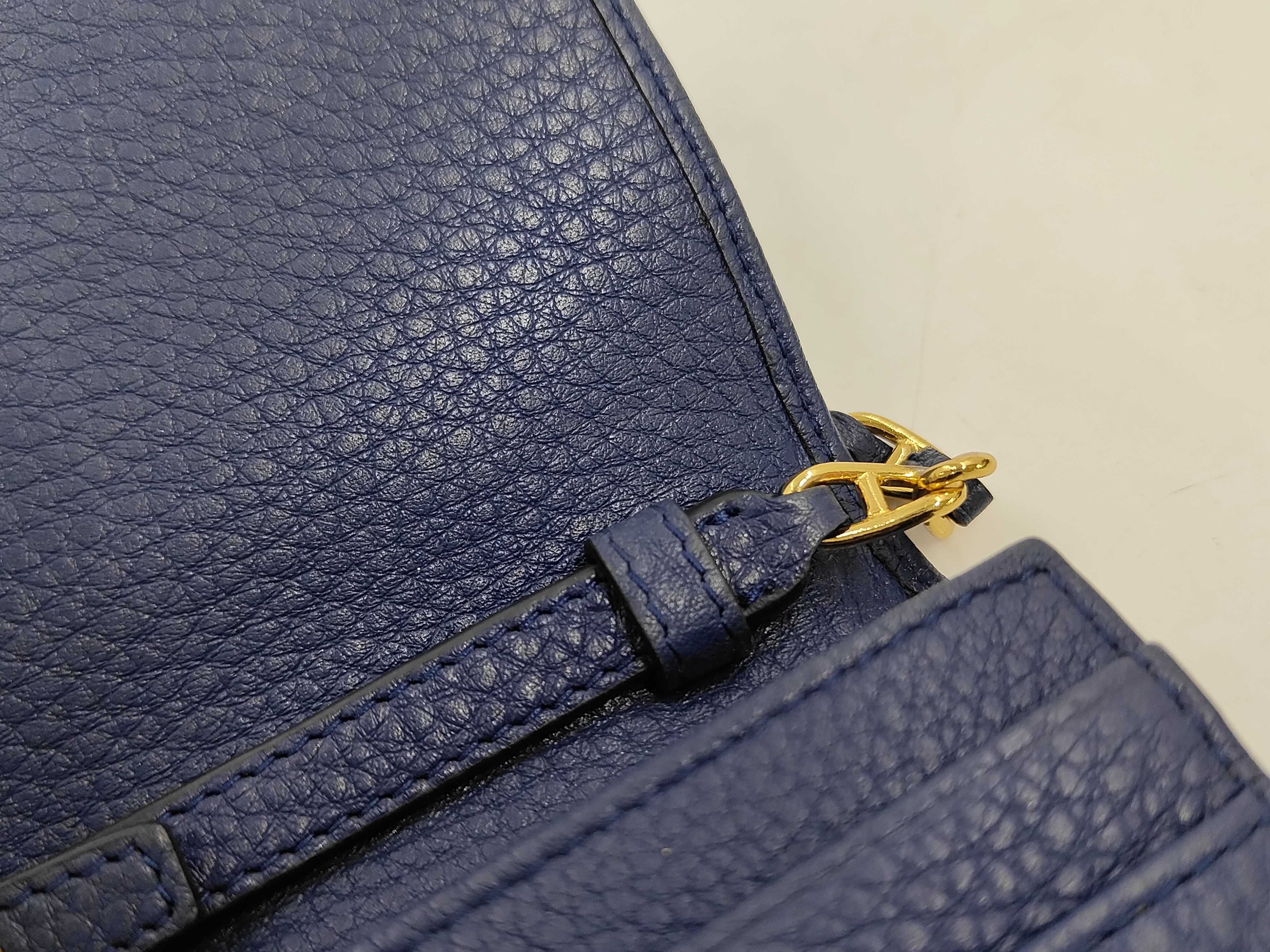 leather blue chain wallet with gold hardware, comes with box. — view 9