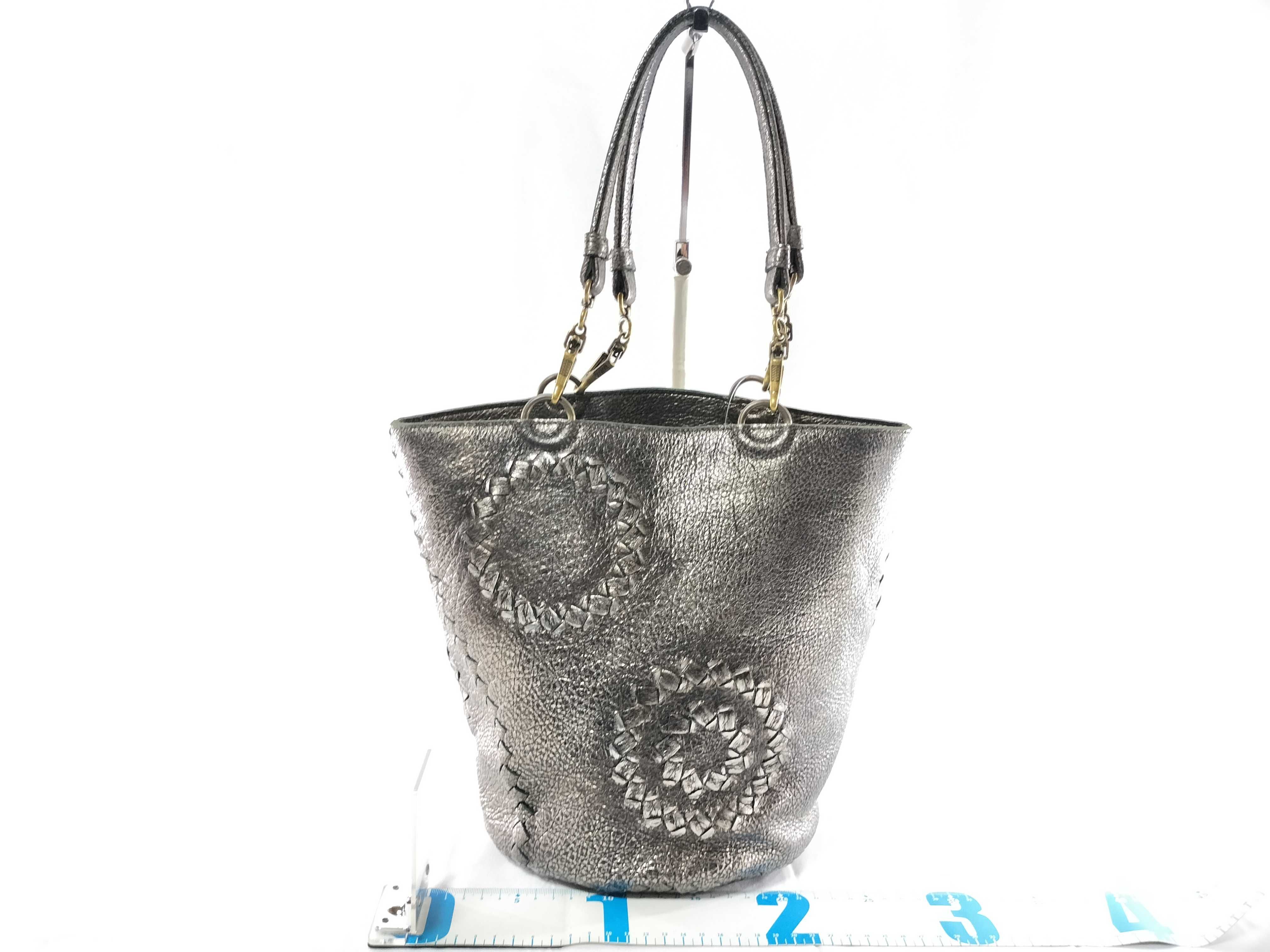 Intrecciato Bucket Tote Bag, Metallic Gray, 194900 (Tote Bag) — view 2