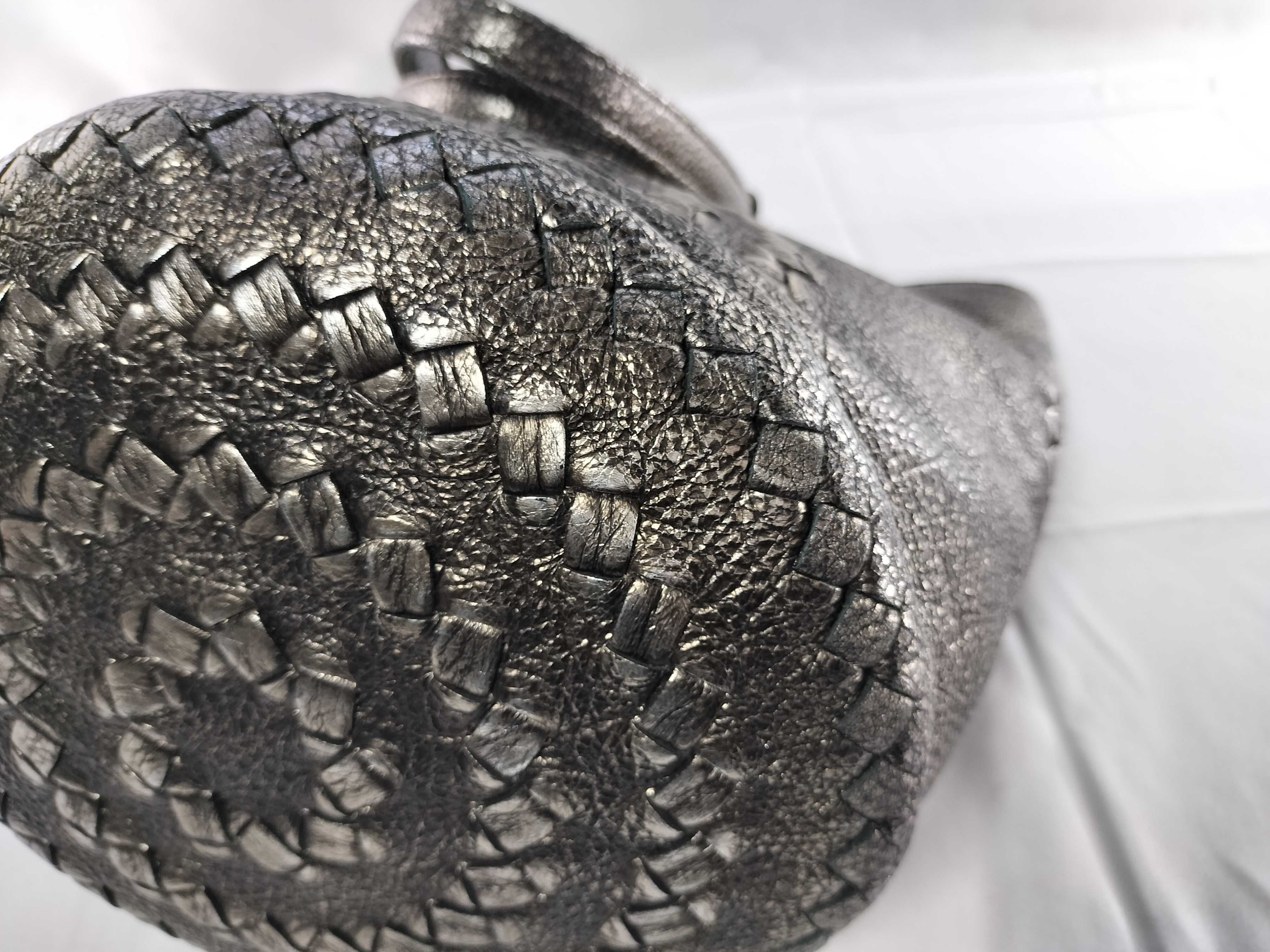 Intrecciato Bucket Tote Bag, Metallic Gray, 194900 (Tote Bag) — view 6