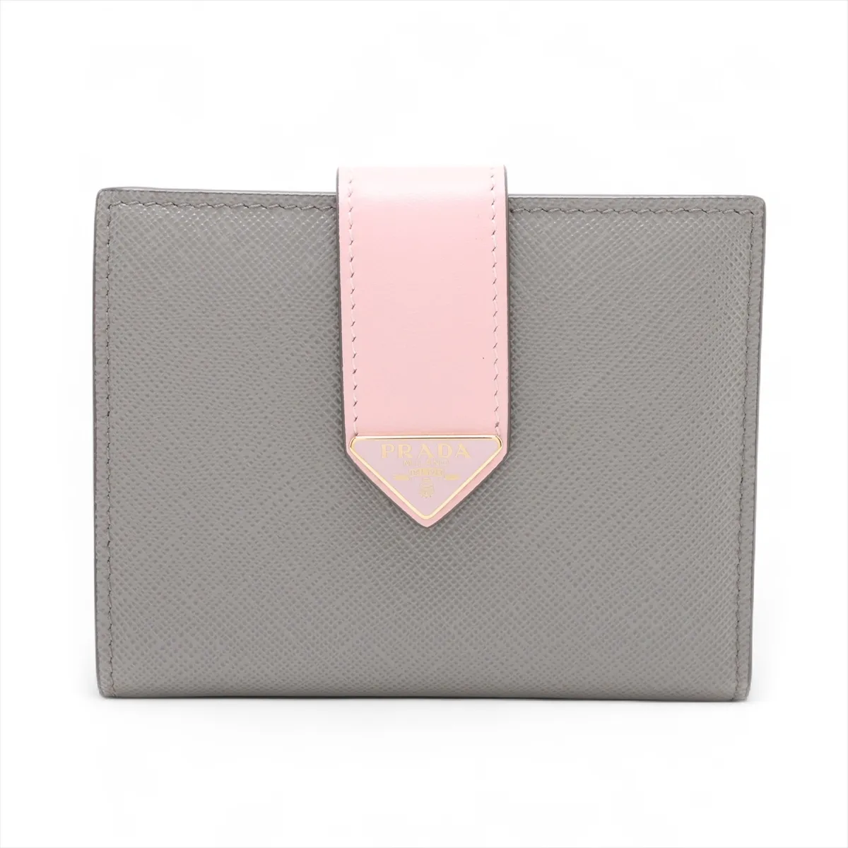 Saffiano 1MV204 Leather Compact Wallet, Gray x Pink