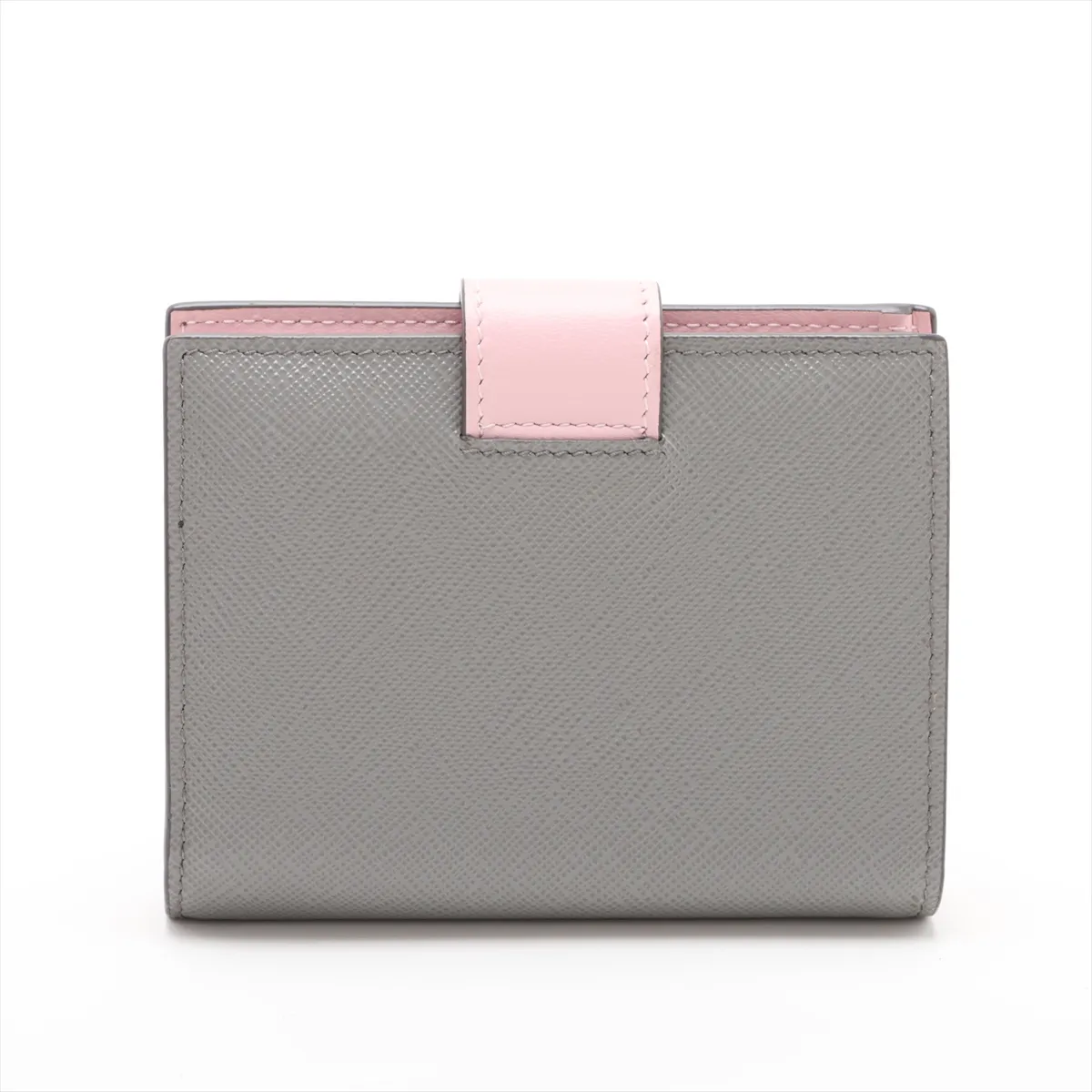 Saffiano 1MV204 Leather Compact Wallet, Gray x Pink — view 2