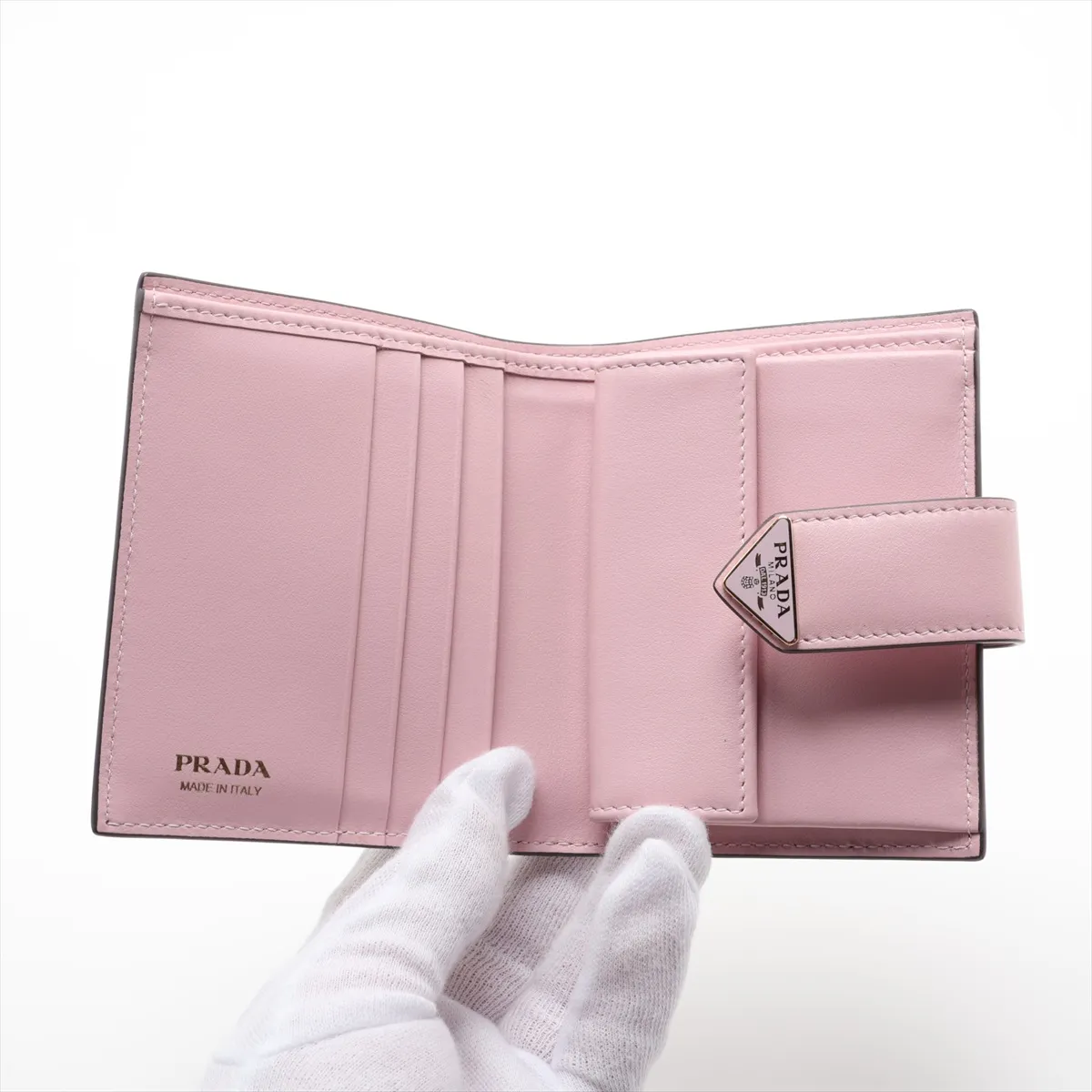 Saffiano 1MV204 Leather Compact Wallet, Gray x Pink — view 3