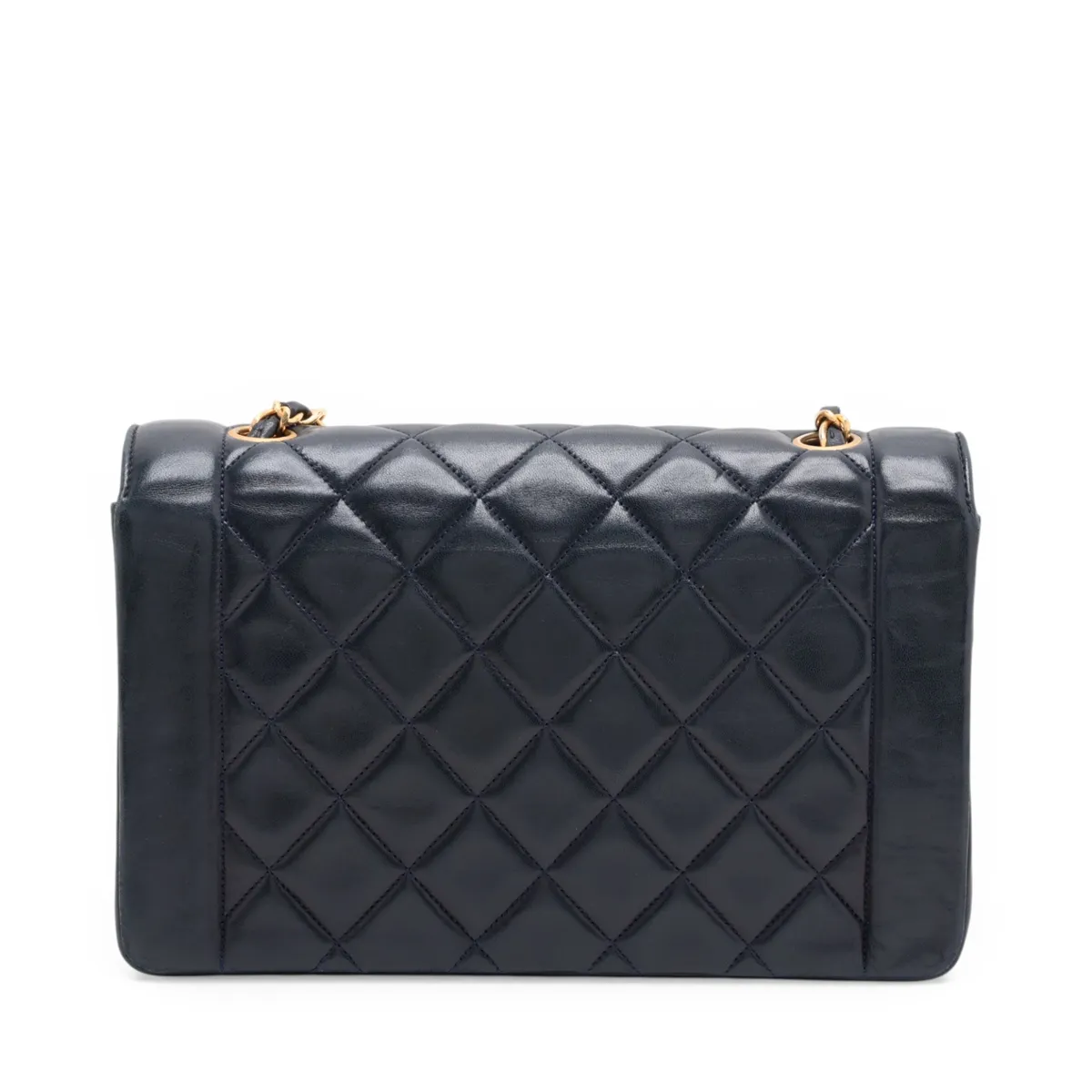 Matelassé Lambskin Single Flap Single Chain Bag, Diana Flap, Navy, Gold Hardware, 1816125, Series 1 — view 2