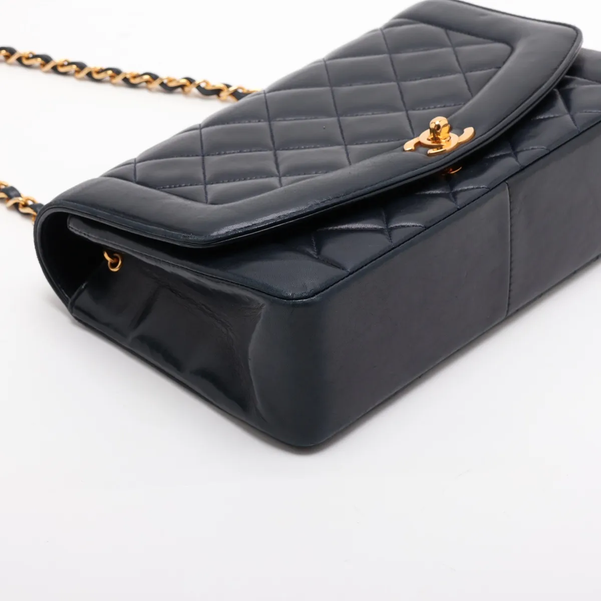 Matelassé Lambskin Single Flap Single Chain Bag, Diana Flap, Navy, Gold Hardware, 1816125, Series 1 — view 4
