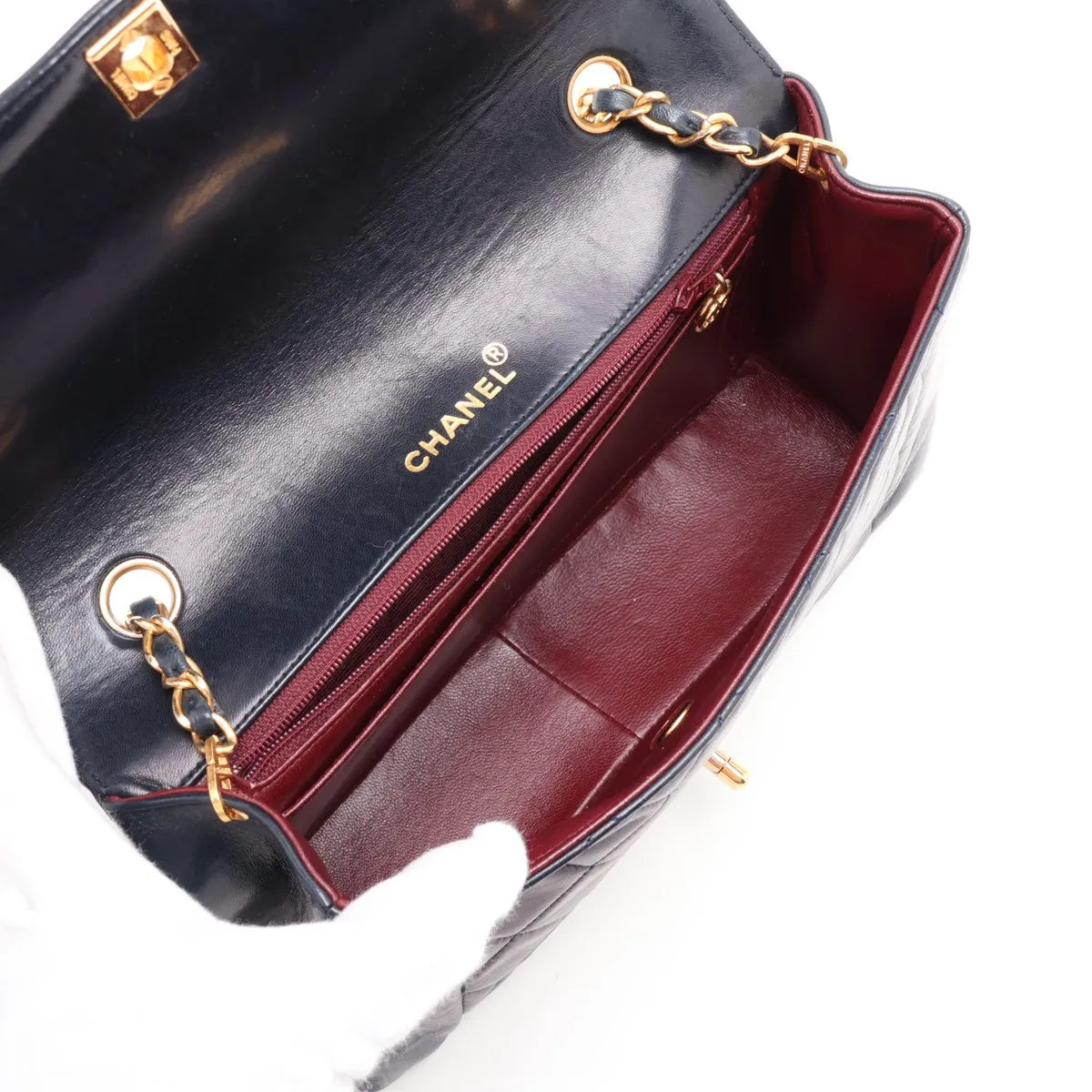 Matelassé Lambskin Single Flap Single Chain Bag, Diana Flap, Navy, Gold Hardware, 1816125, Series 1 — view 6