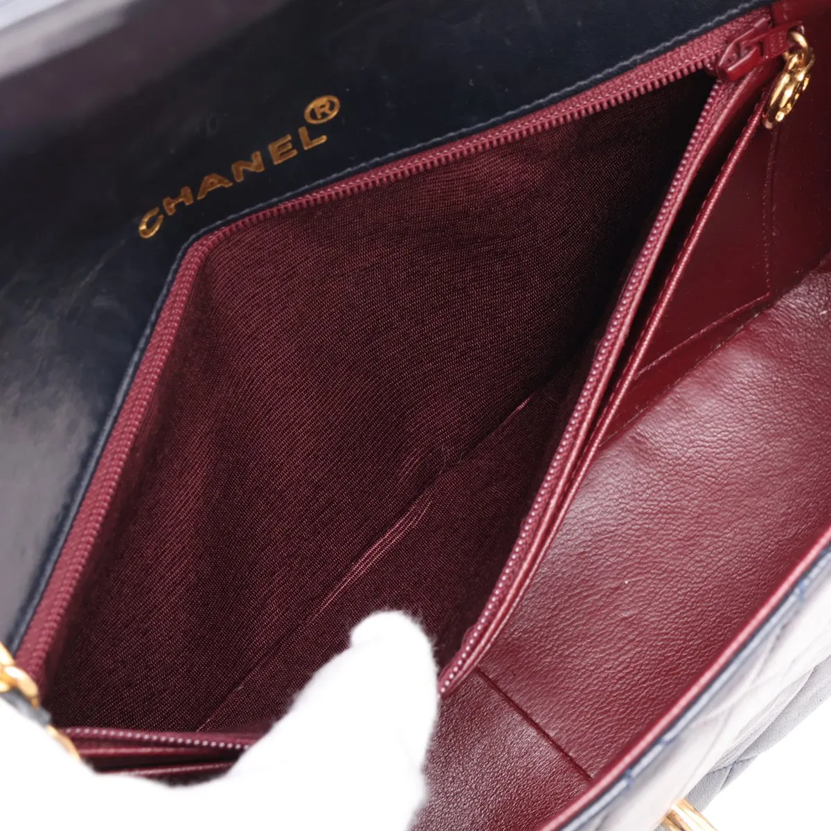 Matelassé Lambskin Single Flap Single Chain Bag, Diana Flap, Navy, Gold Hardware, 1816125, Series 1 — view 7