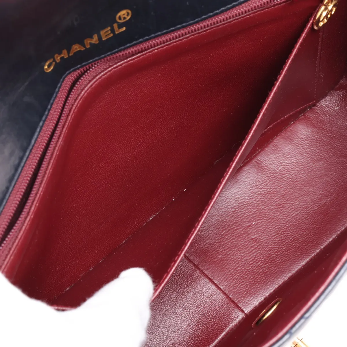 Matelassé Lambskin Single Flap Single Chain Bag, Diana Flap, Navy, Gold Hardware, 1816125, Series 1 — view 8