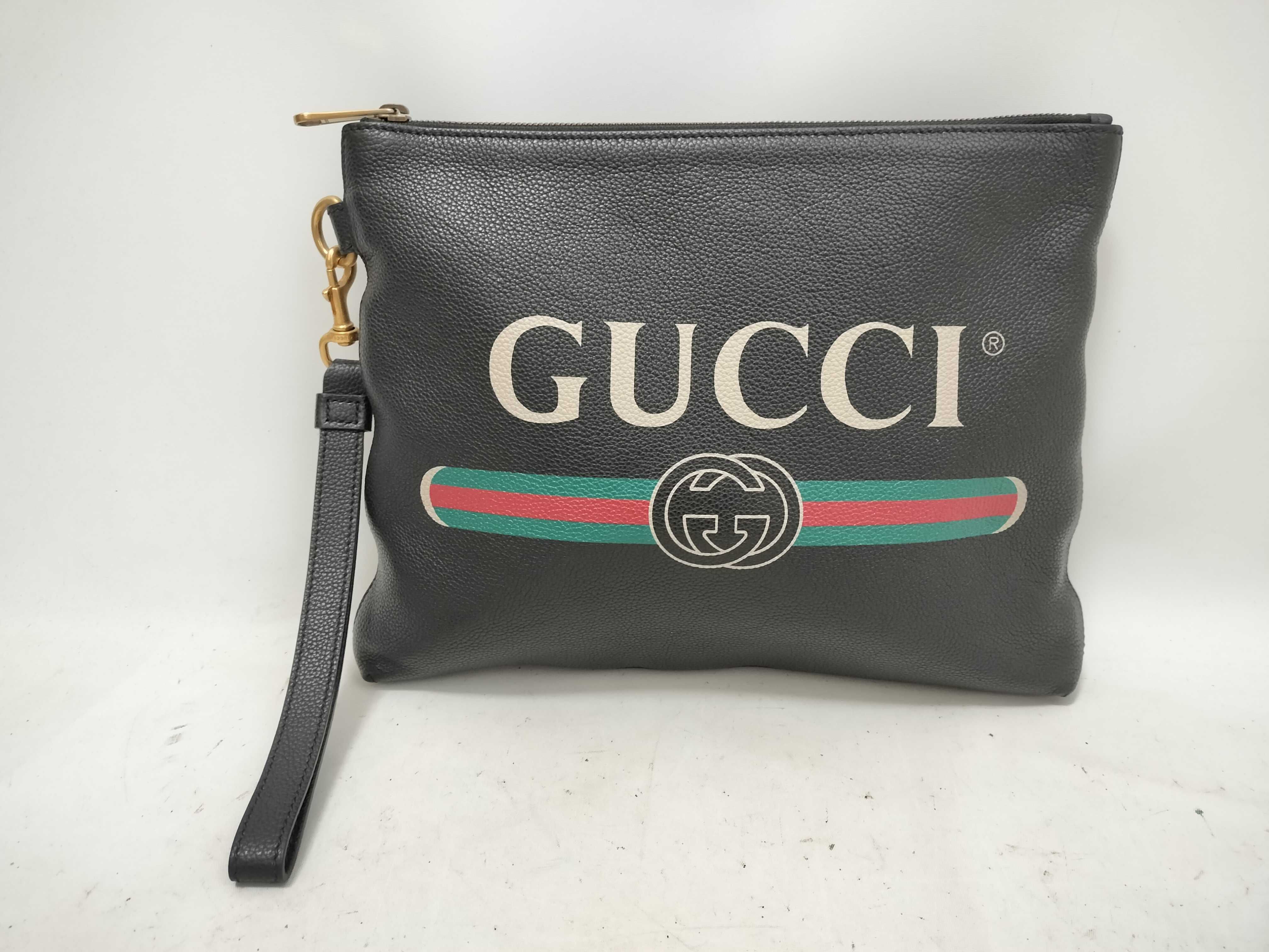 logo print clutch bag