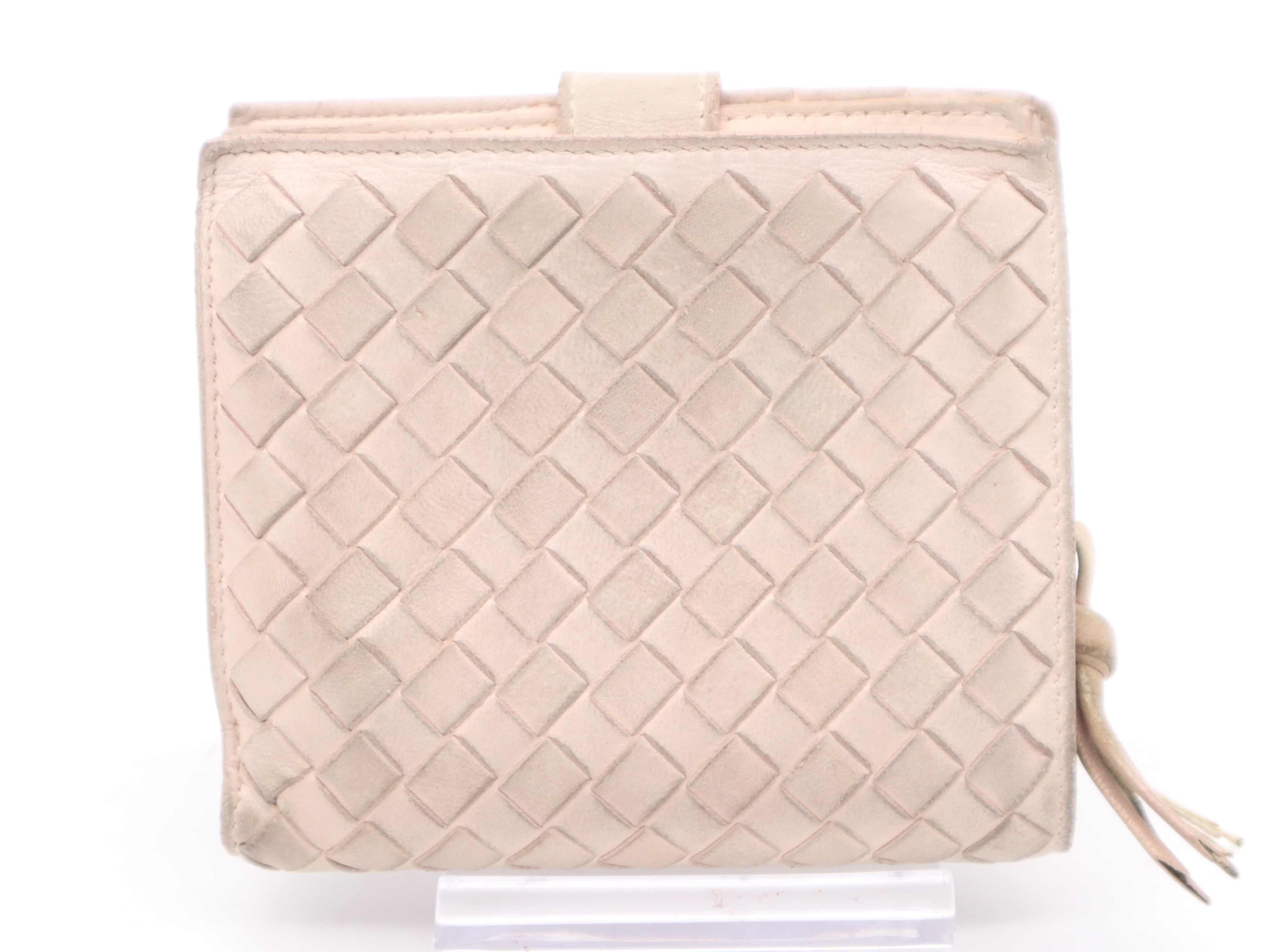 Leather Intrecciato Bi-fold Wallet, Baby Pink — view 2