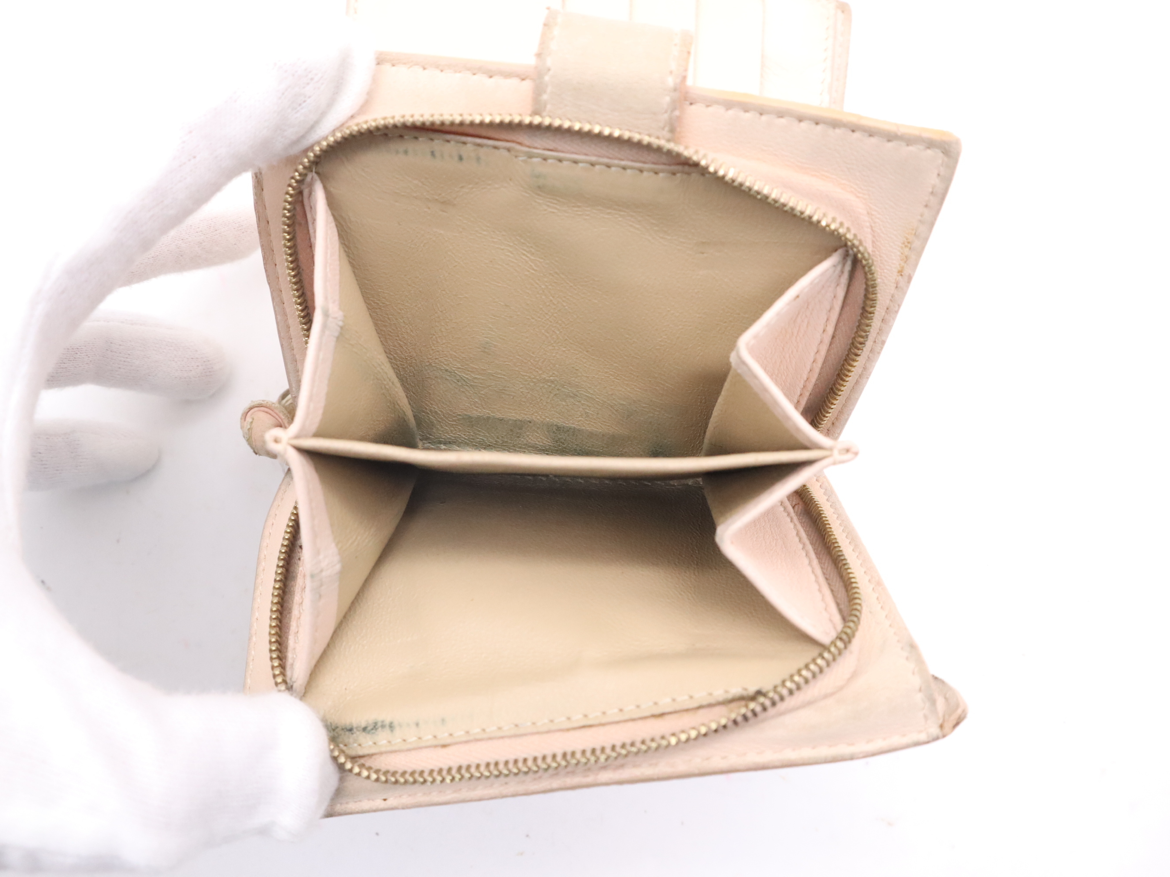 Leather Intrecciato Bi-fold Wallet, Baby Pink — view 11