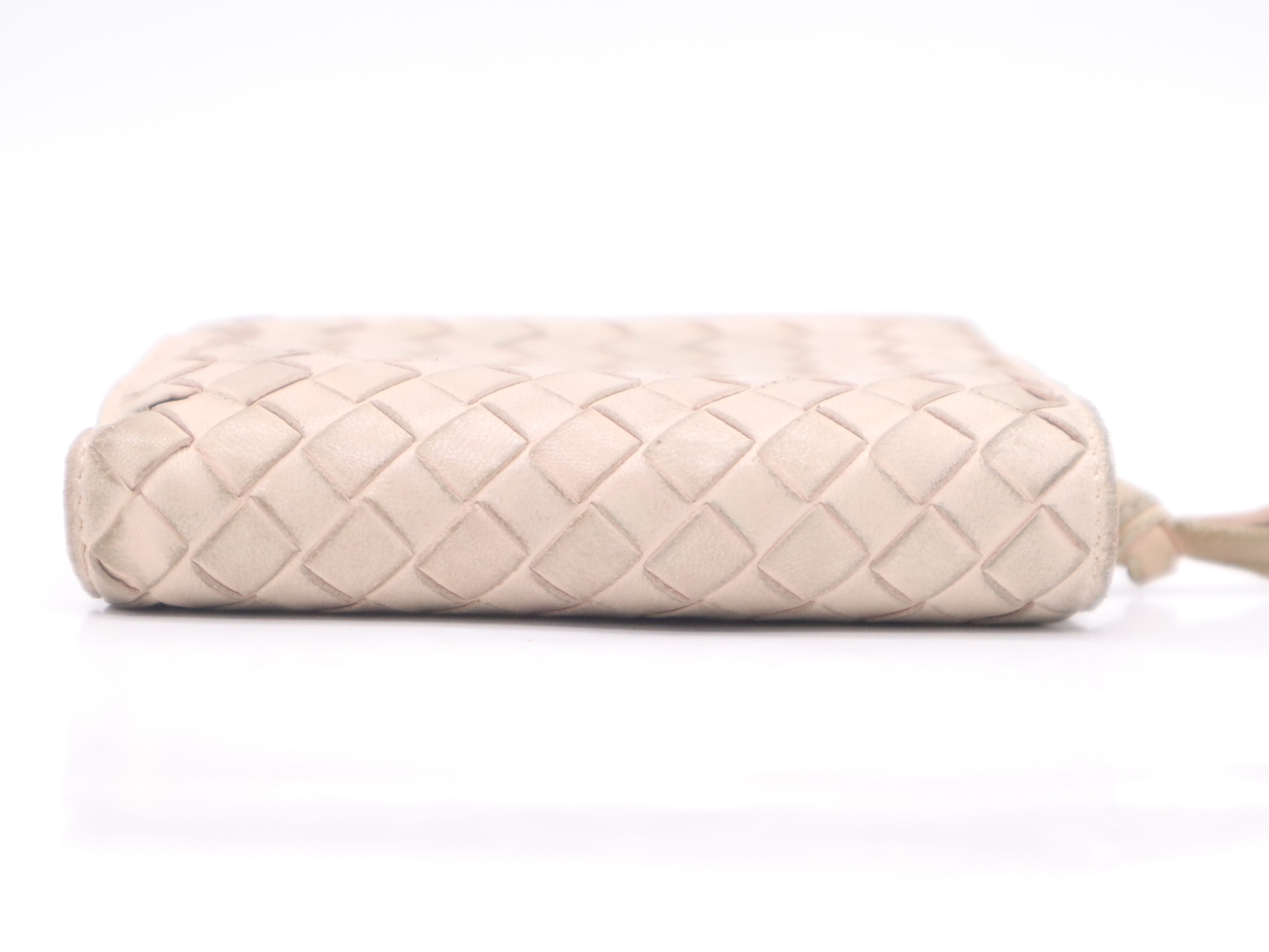 Leather Intrecciato Bi-fold Wallet, Baby Pink — view 4