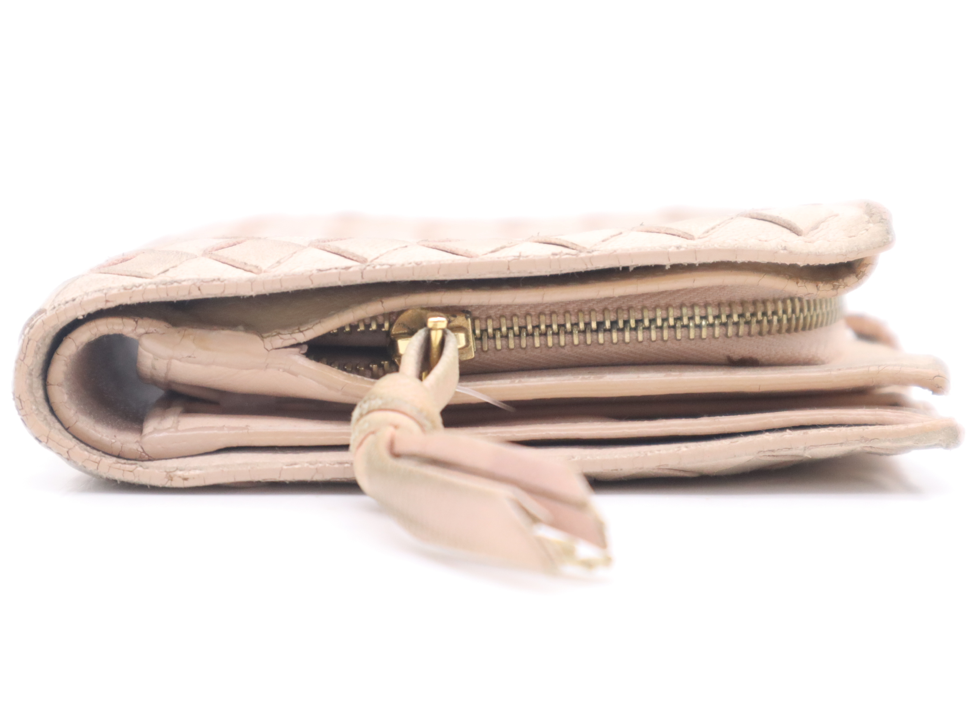 Leather Intrecciato Bi-fold Wallet, Baby Pink — view 5