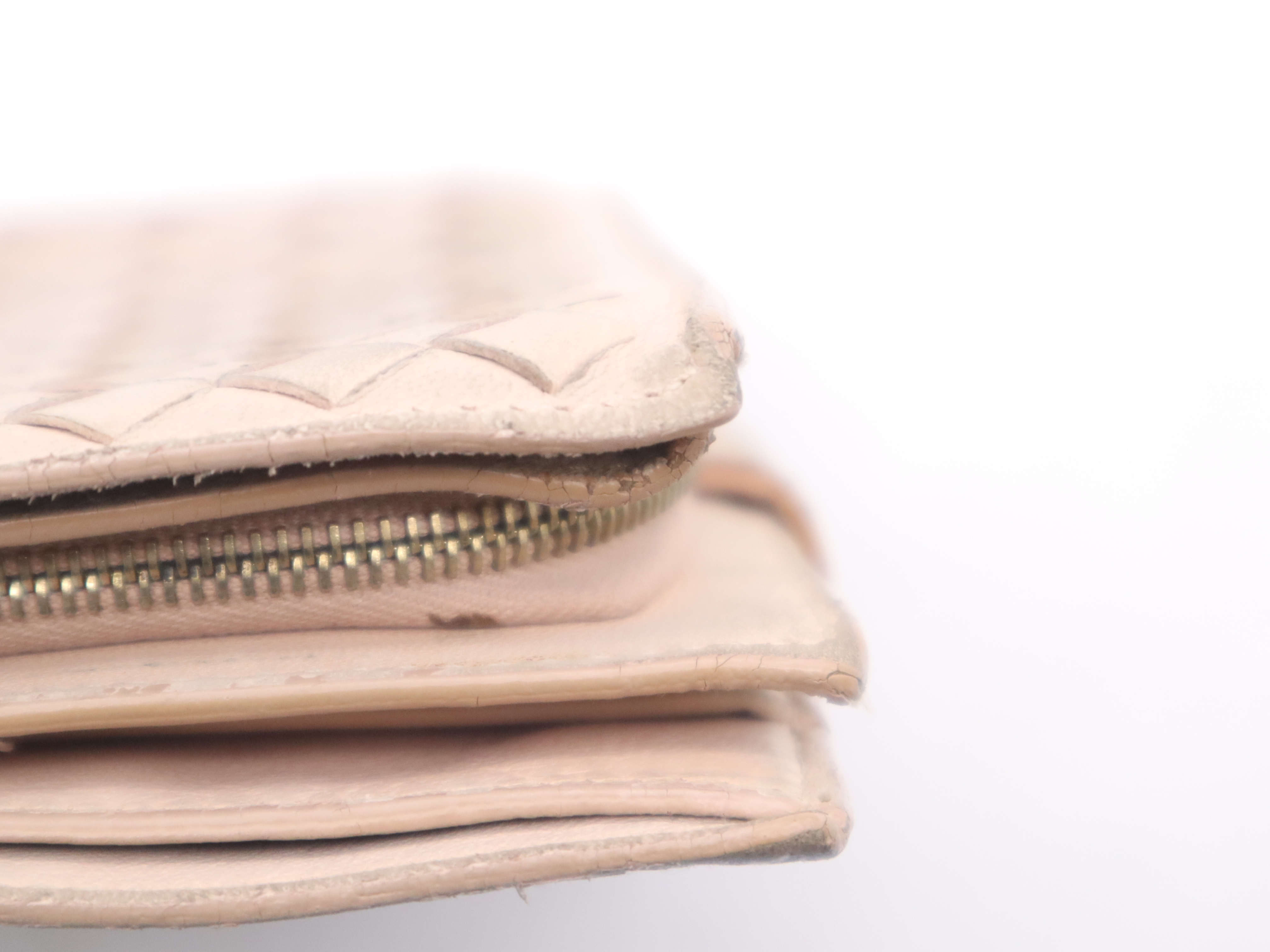 Leather Intrecciato Bi-fold Wallet, Baby Pink — view 7