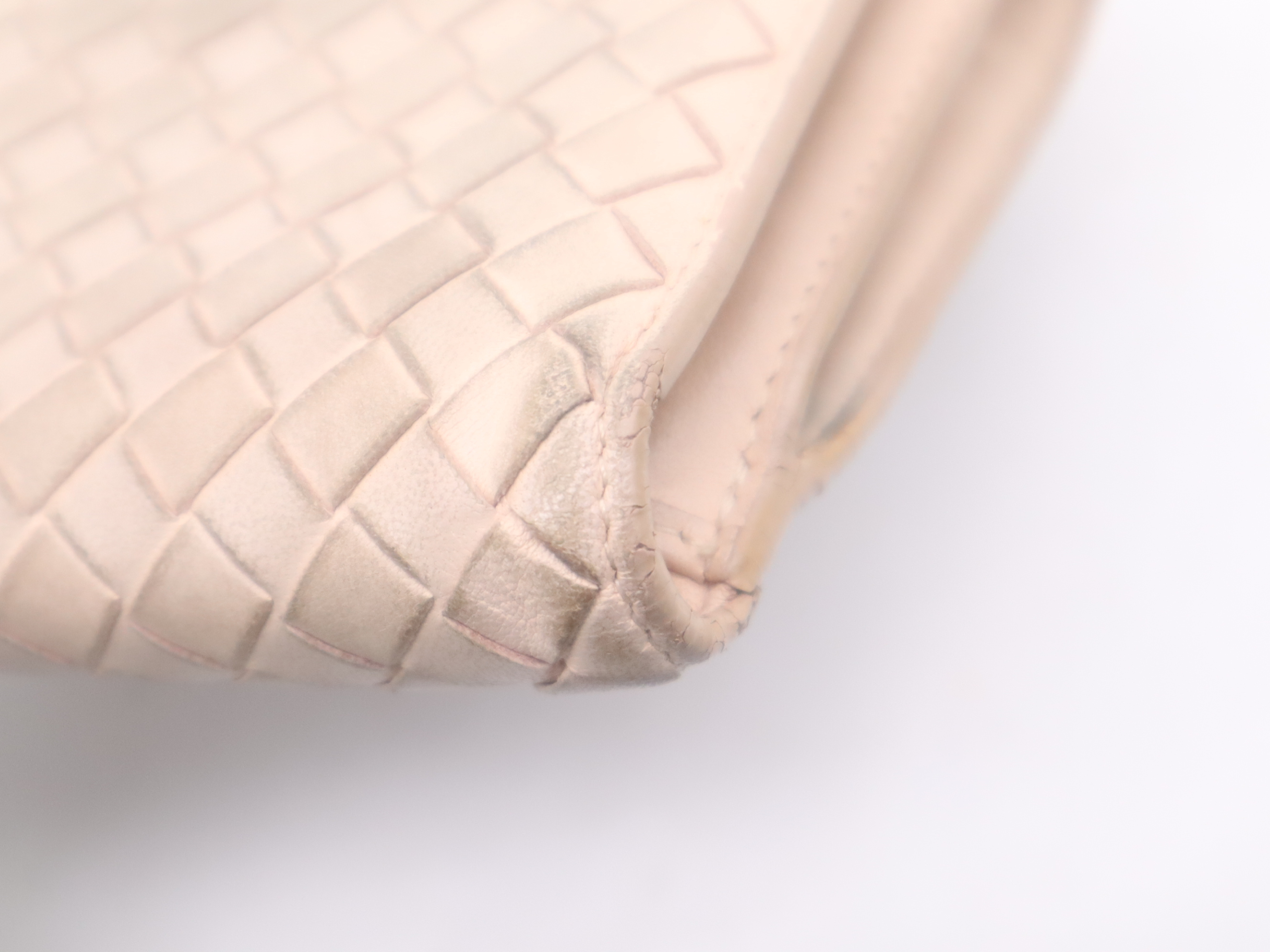 Leather Intrecciato Bi-fold Wallet, Baby Pink — view 8