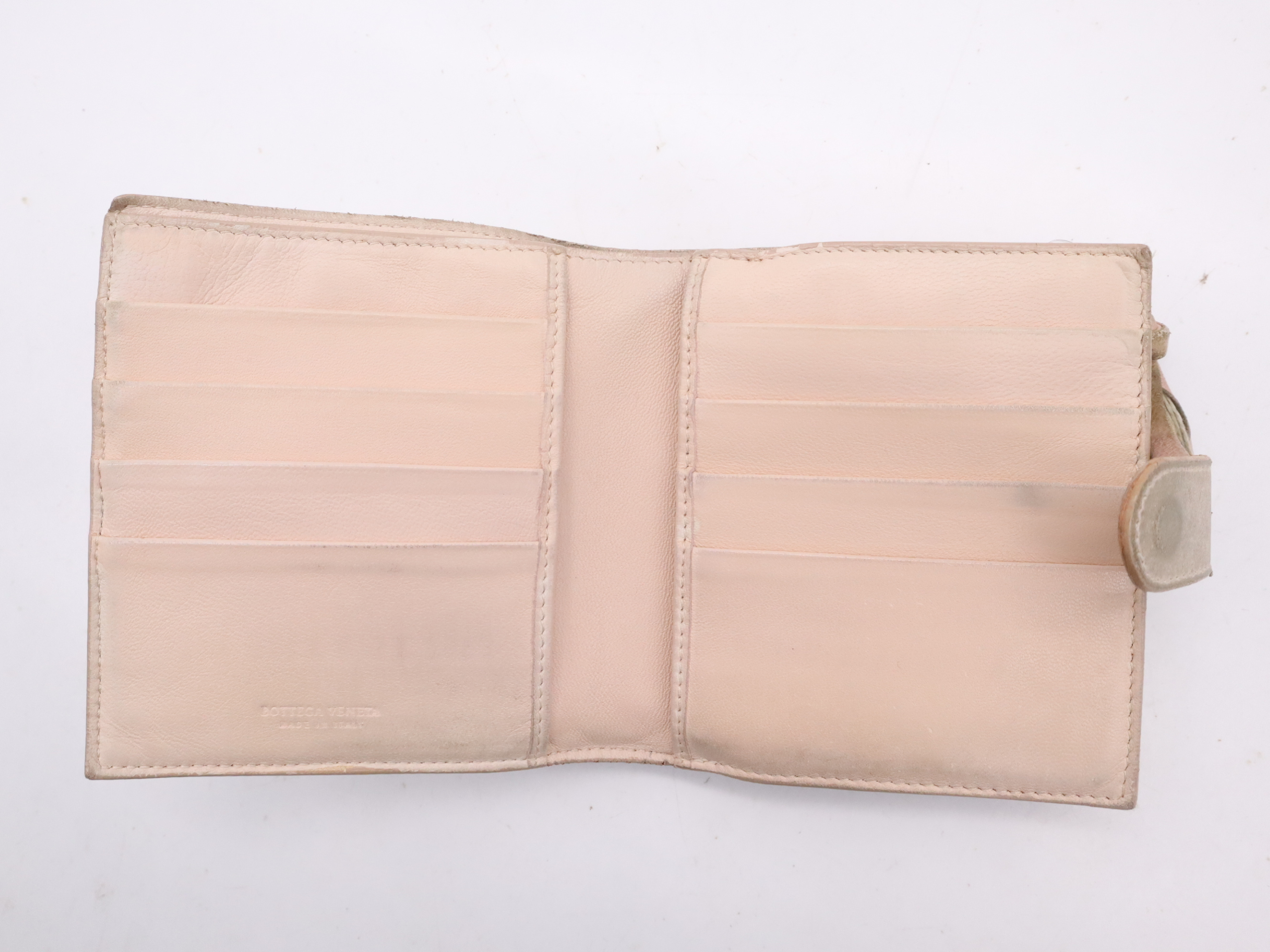 Leather Intrecciato Bi-fold Wallet, Baby Pink — view 9