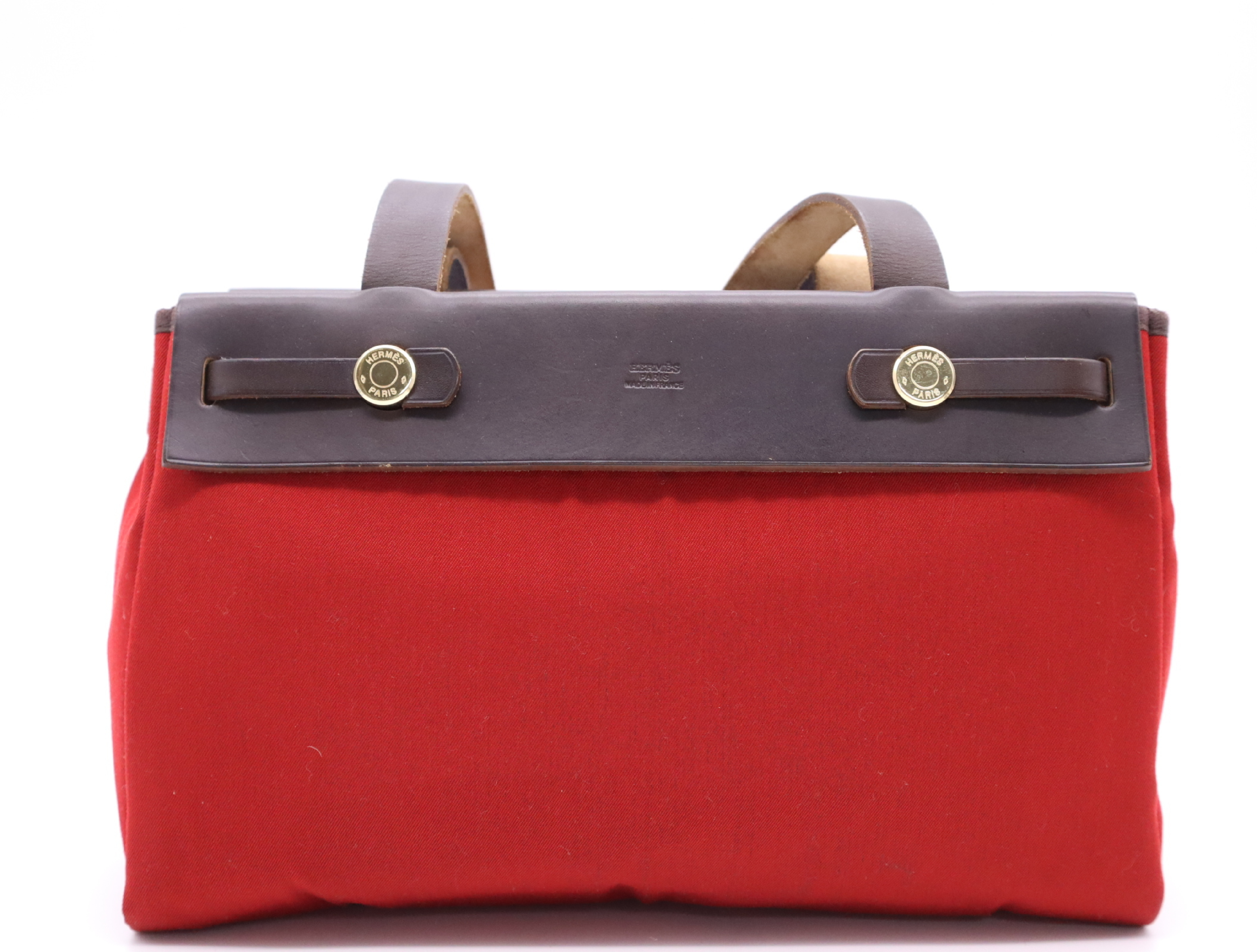 Canvas x Leather Herbag Cabas PM Tote Bag, Red, Gold Hardware, Includes Replacement Bag, Dust Bag, and Box, G Stamp, 2003 Tote Bag — view 2