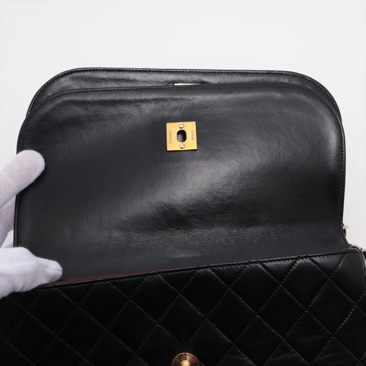 Matelassé Lambskin Chain Shoulder Bag, Black with Gold Hardware, 220347 (Serial Number 0) — view 11