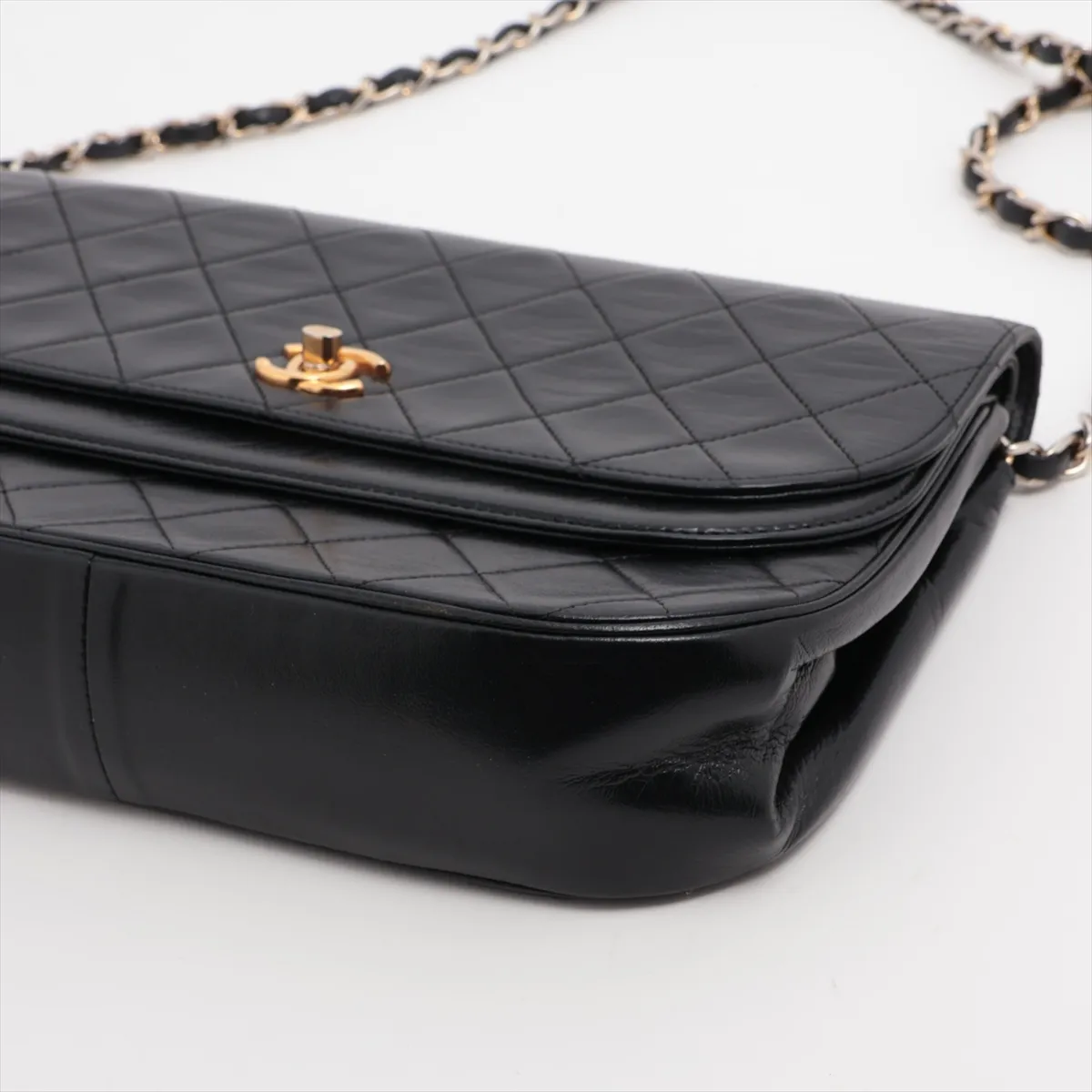Matelassé Lambskin Chain Shoulder Bag, Black with Gold Hardware, 220347 (Serial Number 0) — view 3