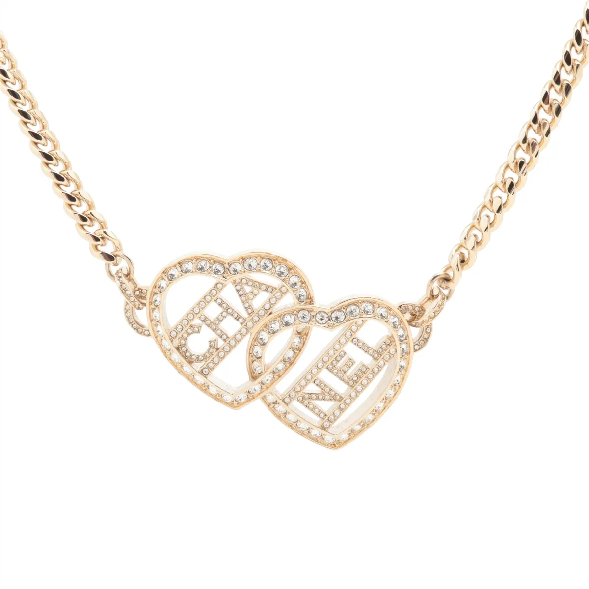 Logo F23B Necklace, GP x Rhinestone, Gold,