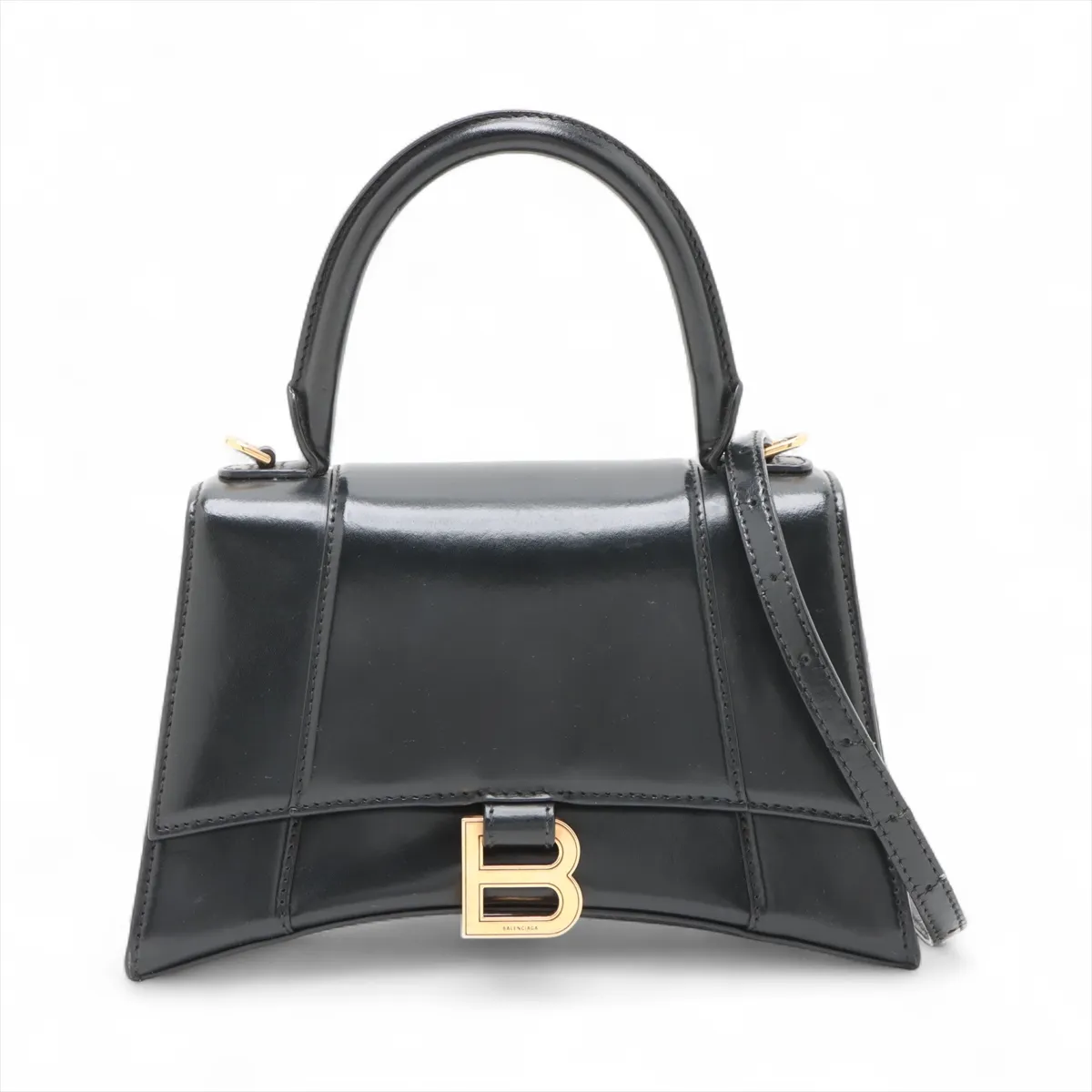 Hourglass Leather 2-Way Handbag, Black 593546