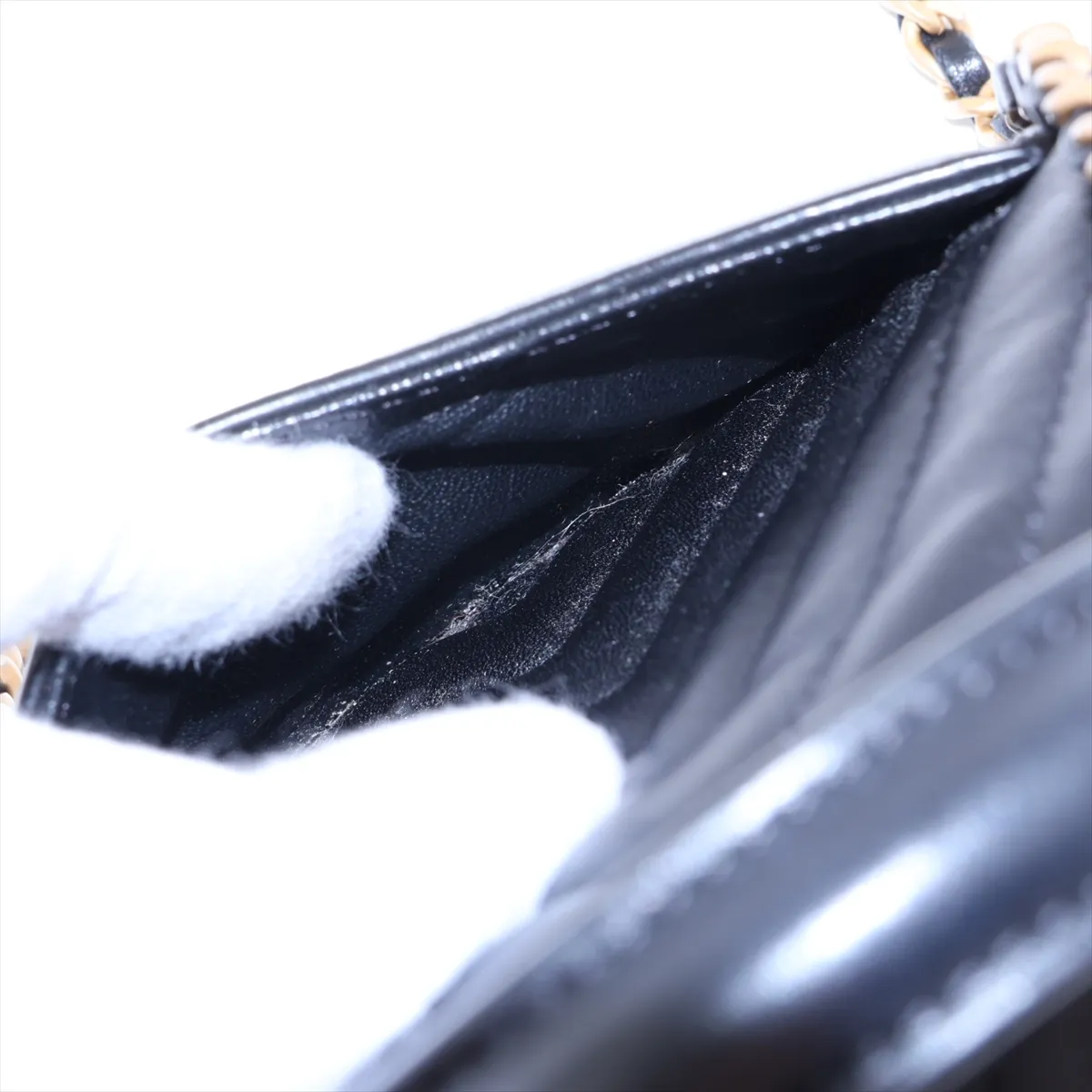 Chevron Lambskin 2-Way Handbag, Black with Gold Hardware, 24302178, Serial Number 24 — view 11