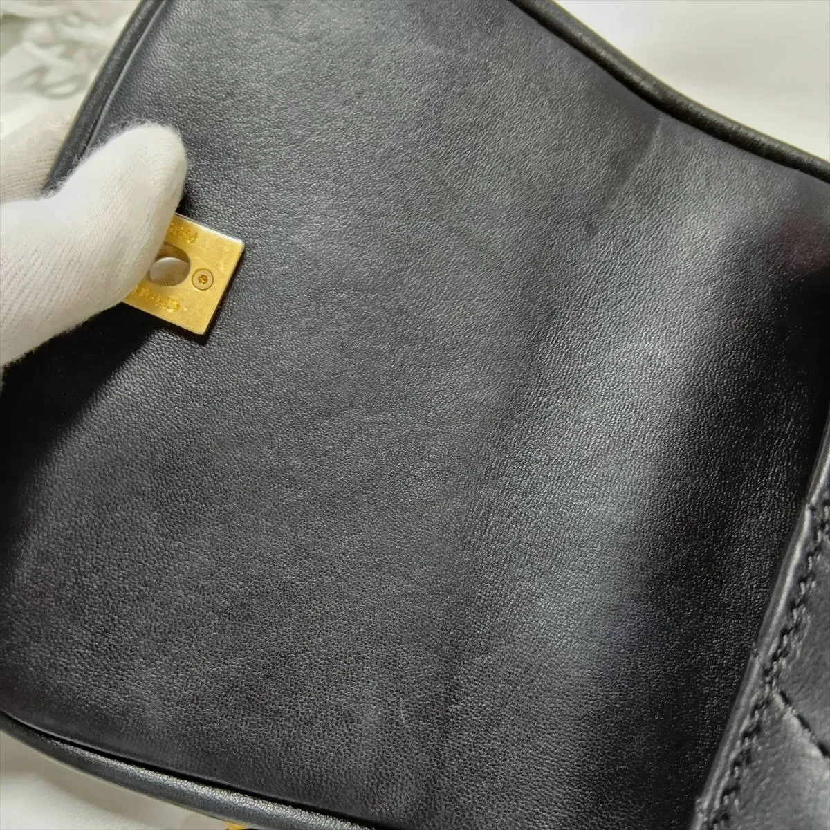Chevron Lambskin 2-Way Handbag, Black with Gold Hardware, 24302178, Serial Number 24 — view 14