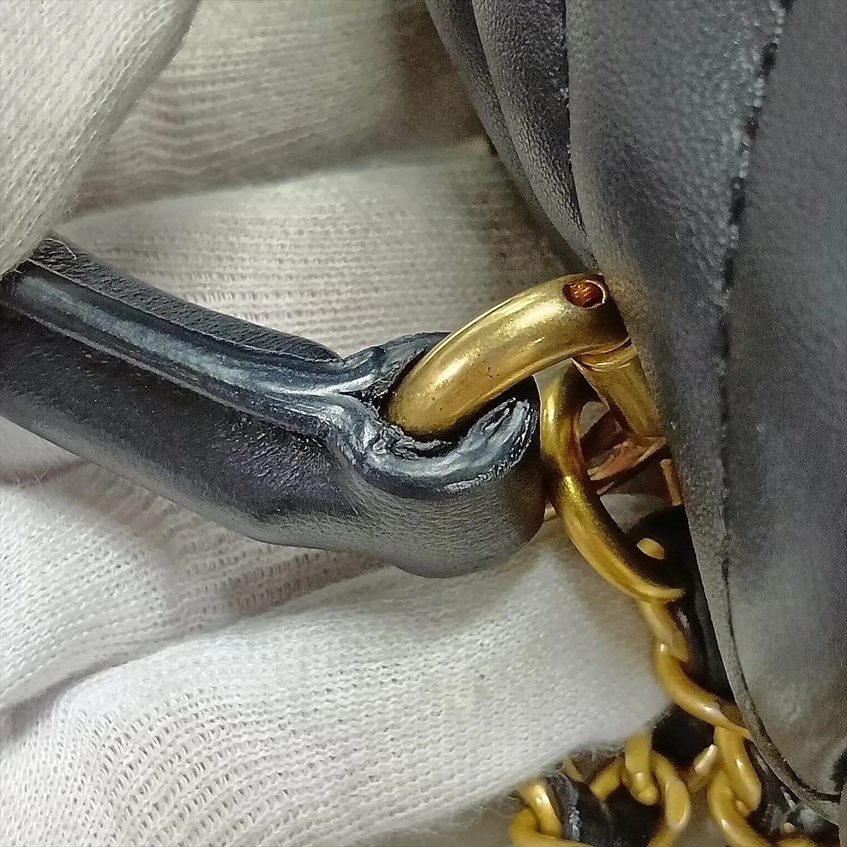 Chevron Lambskin 2-Way Handbag, Black with Gold Hardware, 24302178, Serial Number 24 — view 15