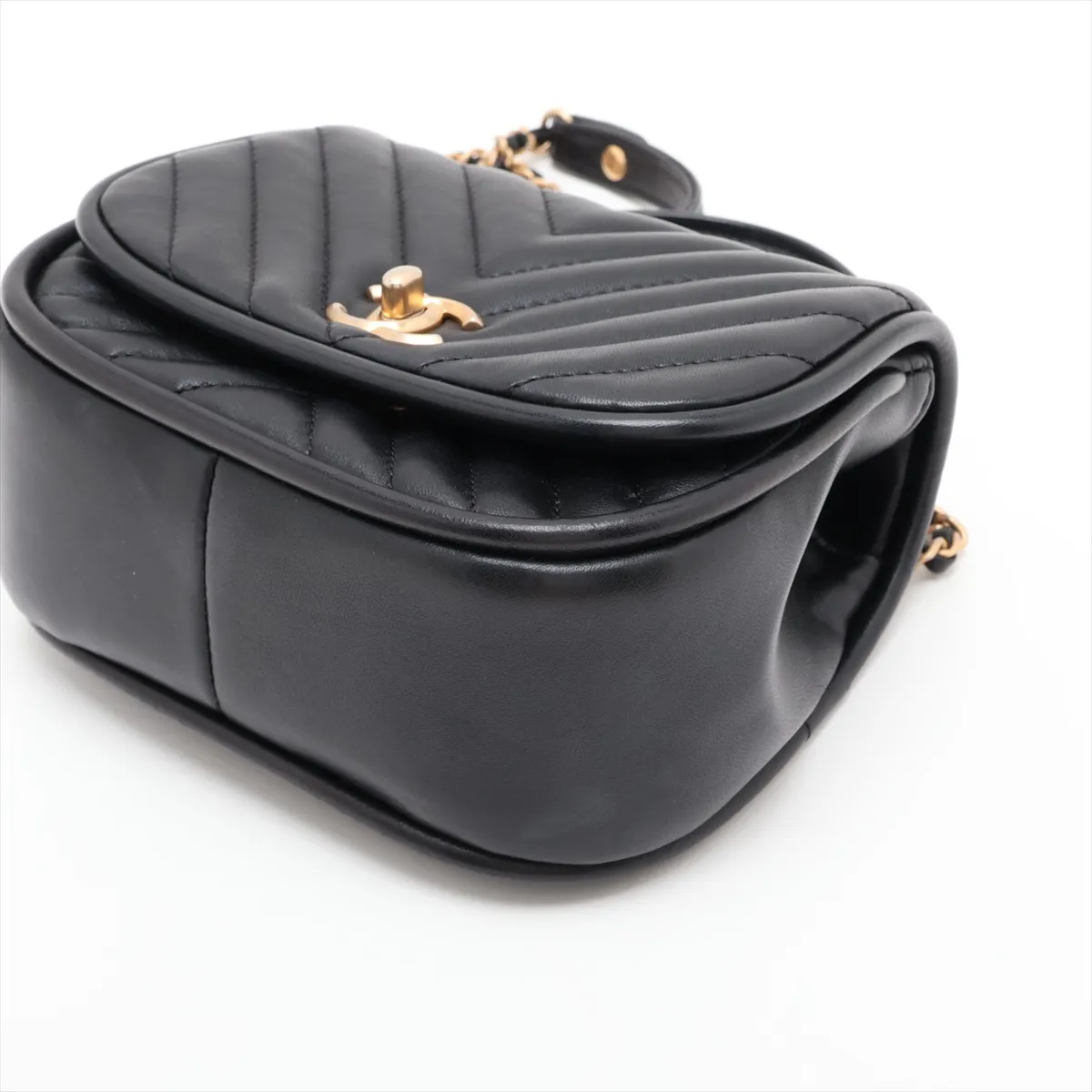 Chevron Lambskin 2-Way Handbag, Black with Gold Hardware, 24302178, Serial Number 24 — view 3