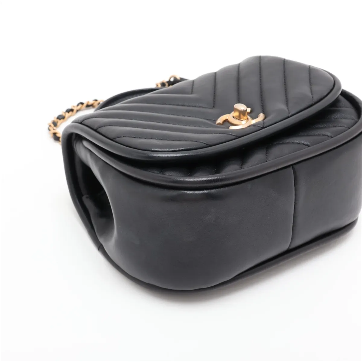 Chevron Lambskin 2-Way Handbag, Black with Gold Hardware, 24302178, Serial Number 24 — view 4