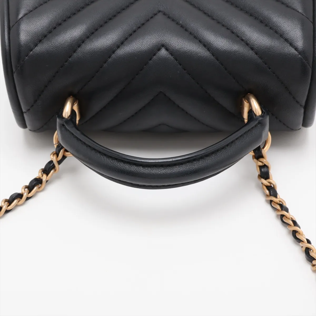 Chevron Lambskin 2-Way Handbag, Black with Gold Hardware, 24302178, Serial Number 24 — view 5