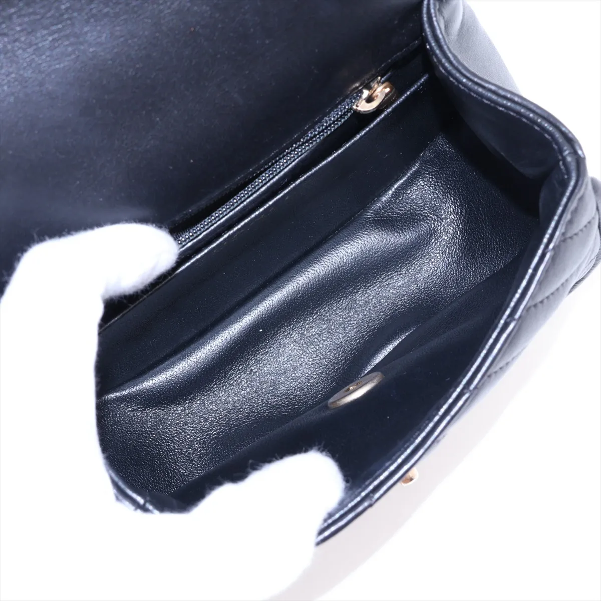 Chevron Lambskin 2-Way Handbag, Black with Gold Hardware, 24302178, Serial Number 24 — view 8