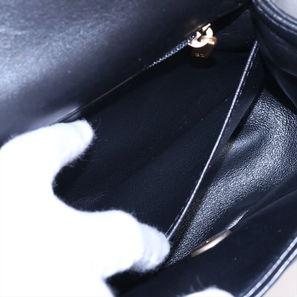 Chevron Lambskin 2-Way Handbag, Black with Gold Hardware, 24302178, Serial Number 24 — view 10