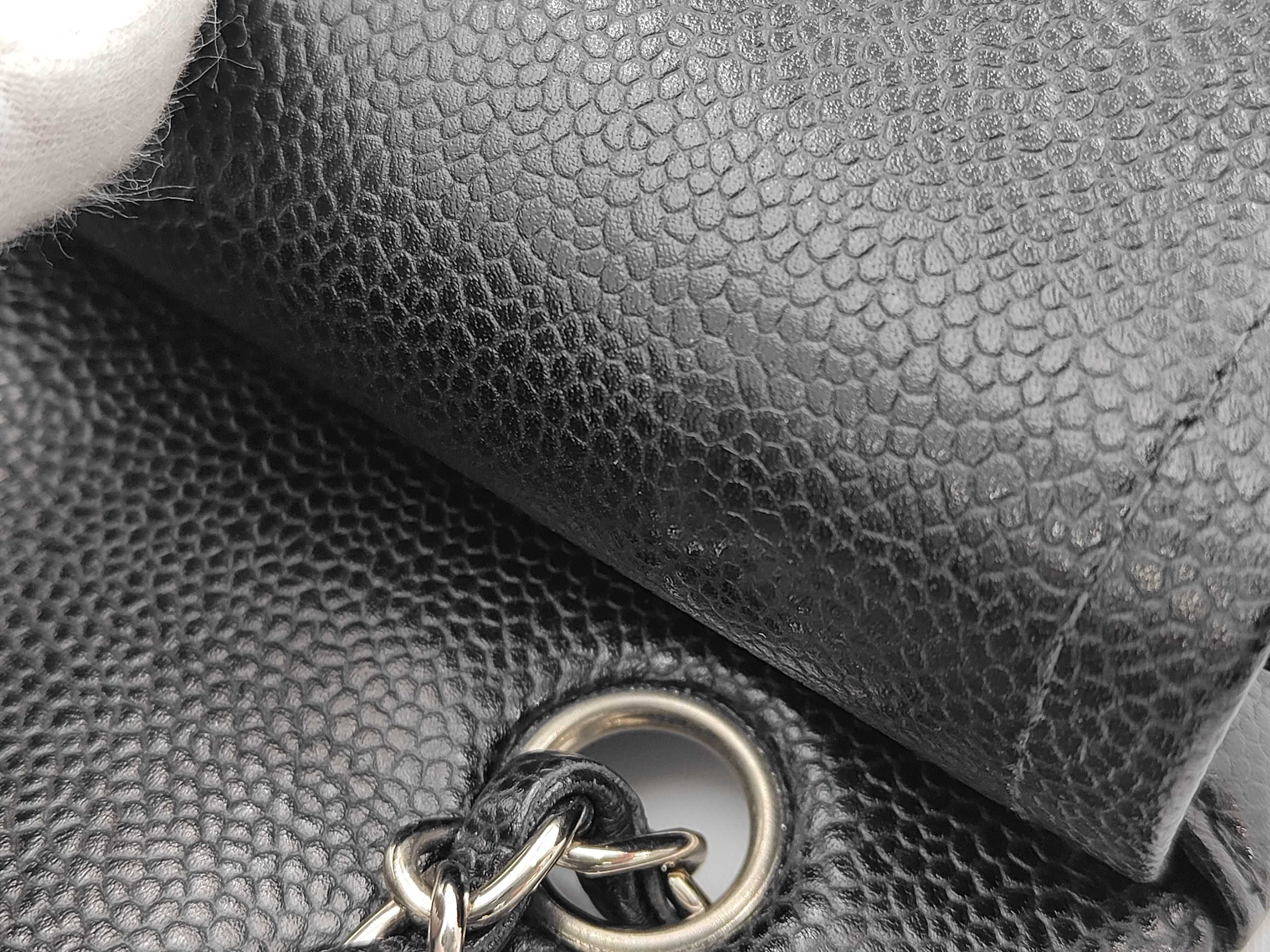 Matelassé Caviar Skin Double Chestnut Black x Silver Shoulder Bag — view 14