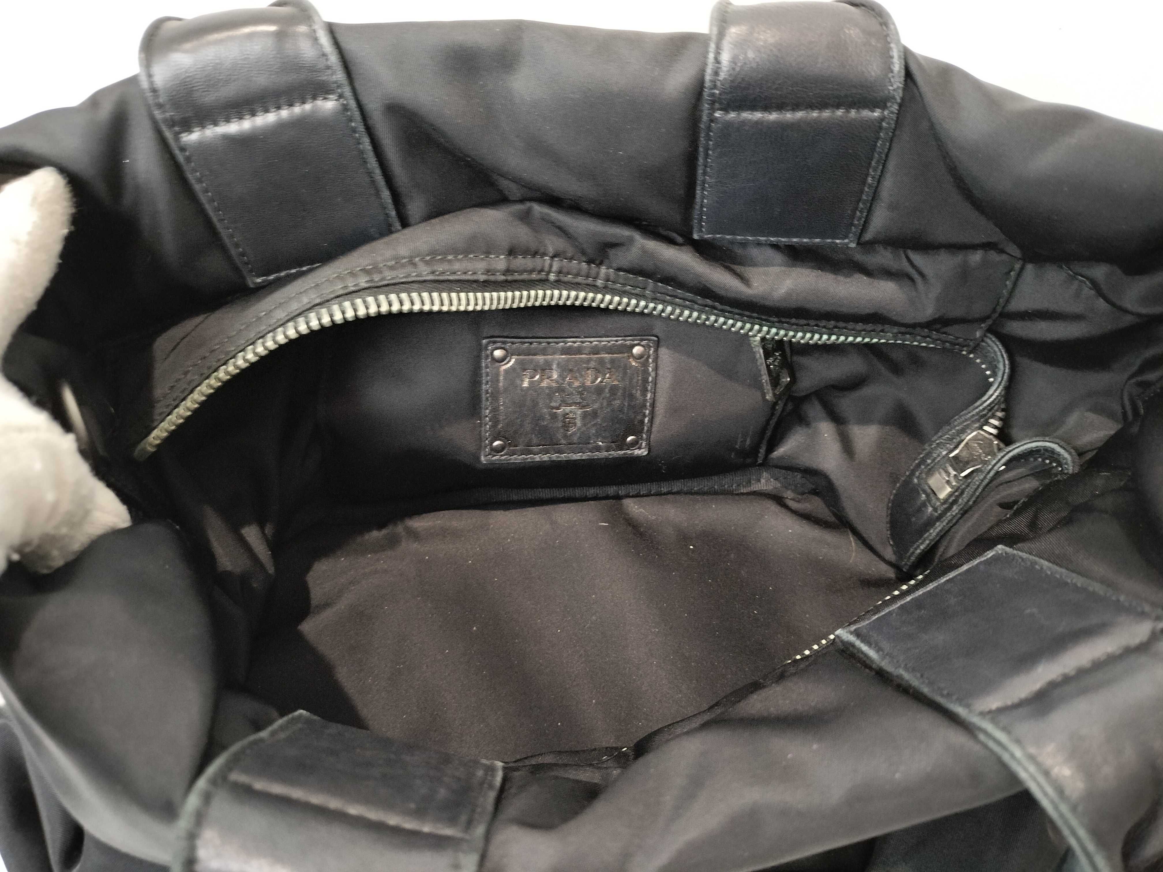 Tessuto Double Nylon 2-Way Handbag, Black x Khaki, B1959V (Handbag) — view 9