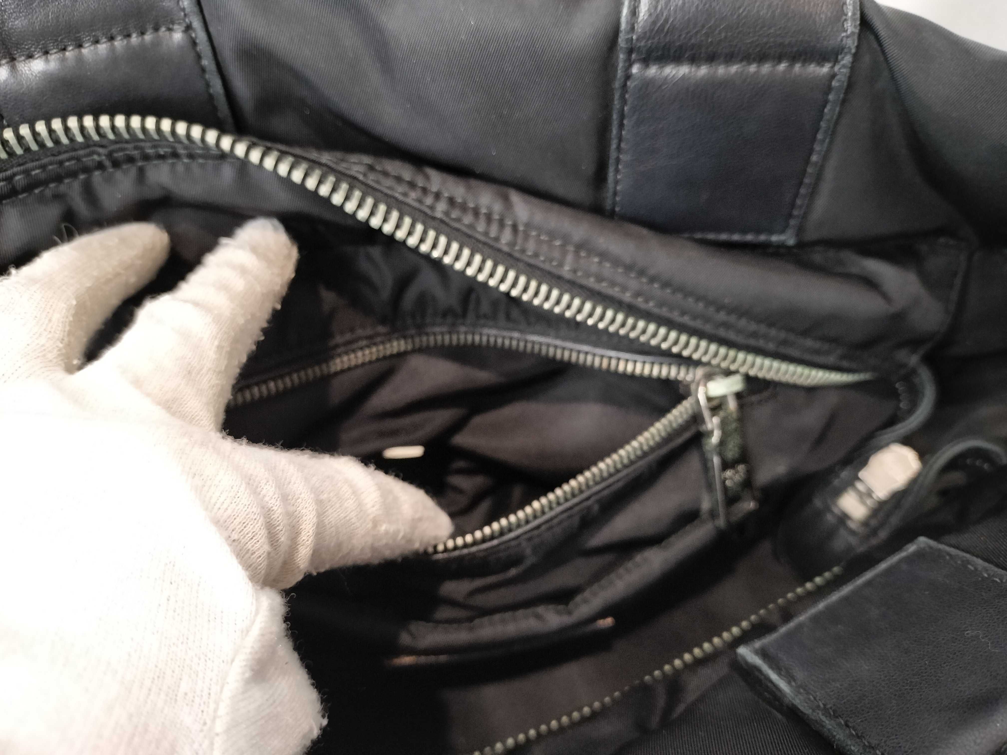 Tessuto Double Nylon 2-Way Handbag, Black x Khaki, B1959V (Handbag) — view 10