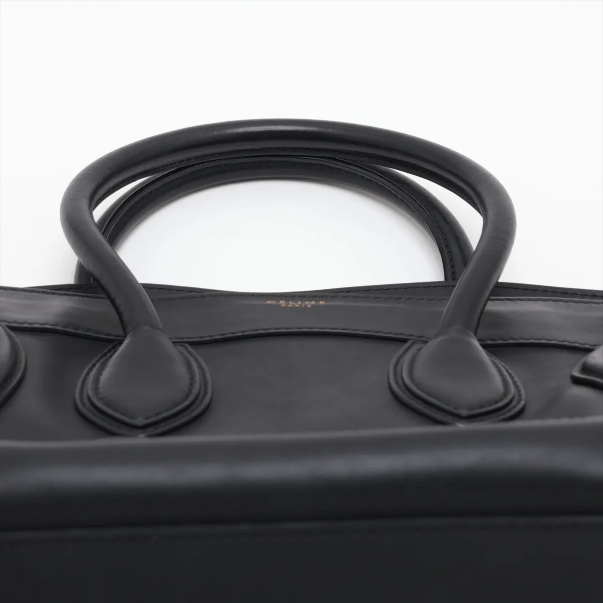 Luggage Mini Shopper Leather Handbag, Black — view 6