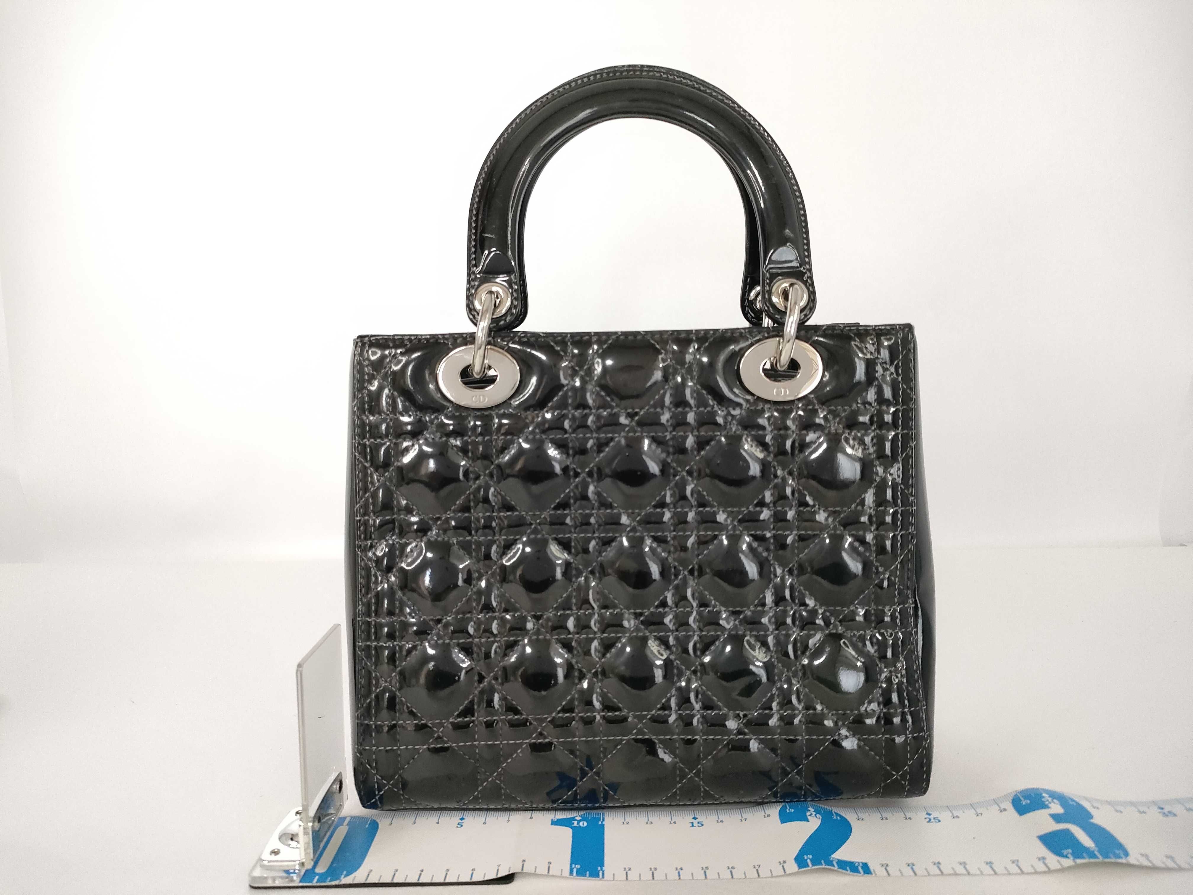 Lady Dior Christian Lady Cannage Patent Leather 2-Way Handbag Black Handbag — view 2