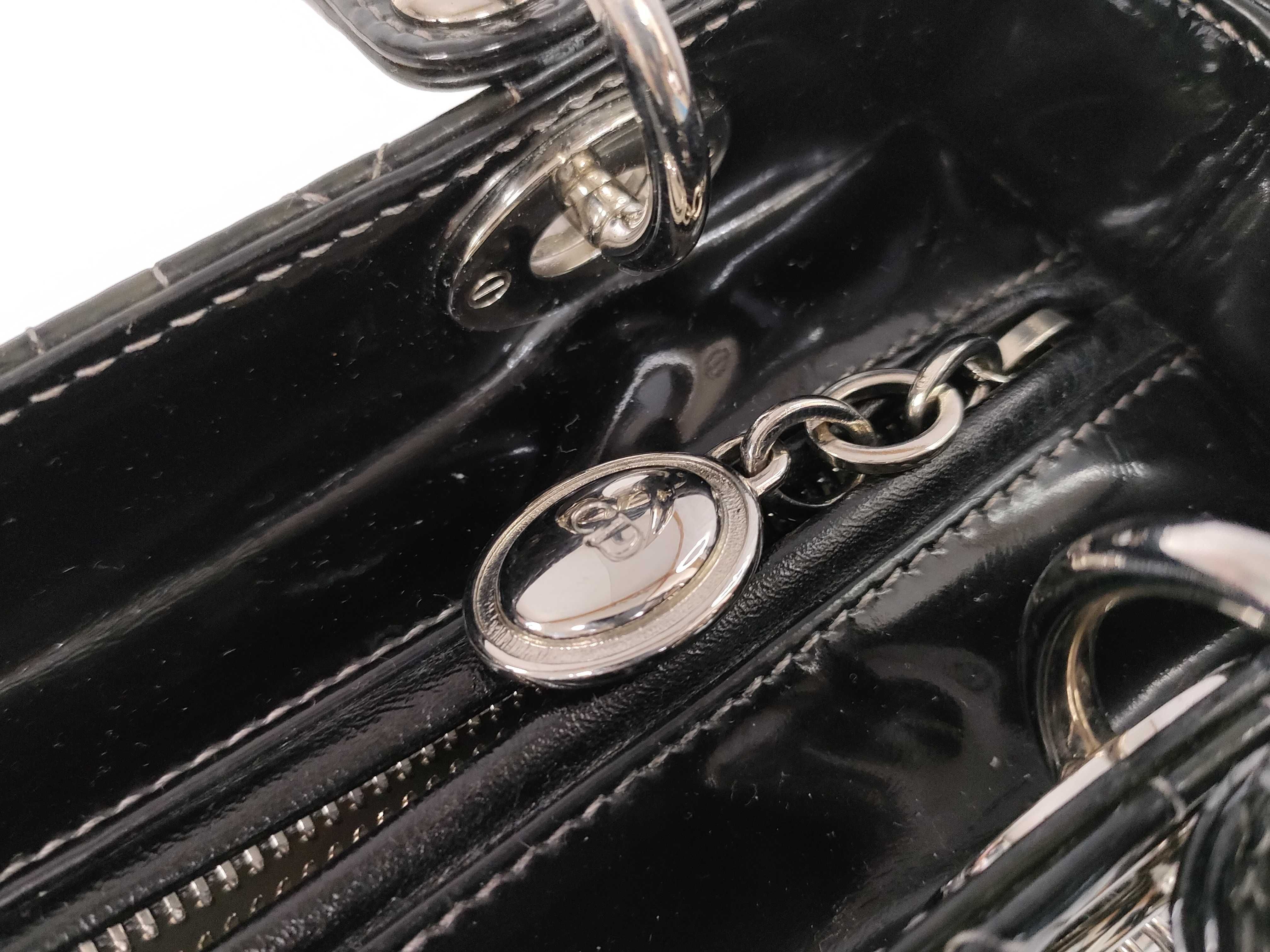 Lady Dior Christian Lady Cannage Patent Leather 2-Way Handbag Black Handbag — view 13