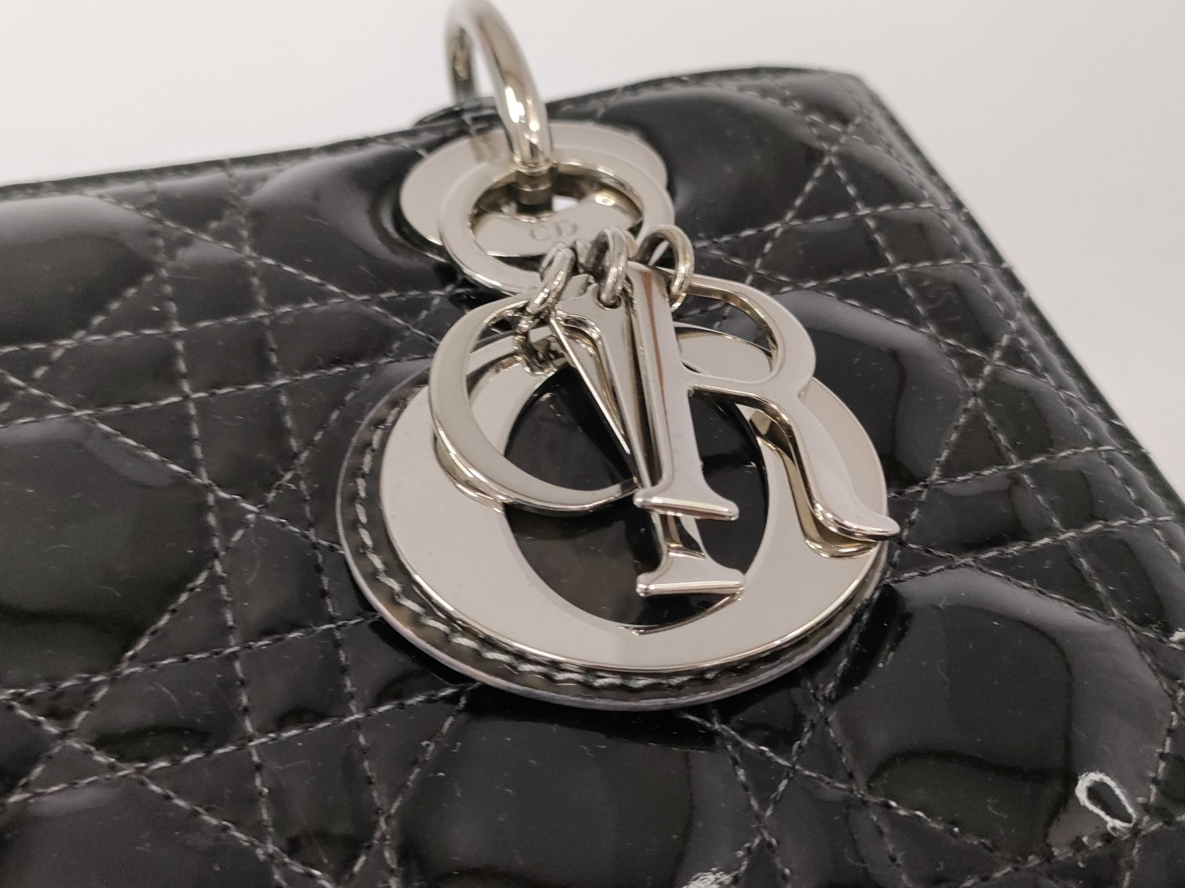Lady Dior Christian Lady Cannage Patent Leather 2-Way Handbag Black Handbag — view 14